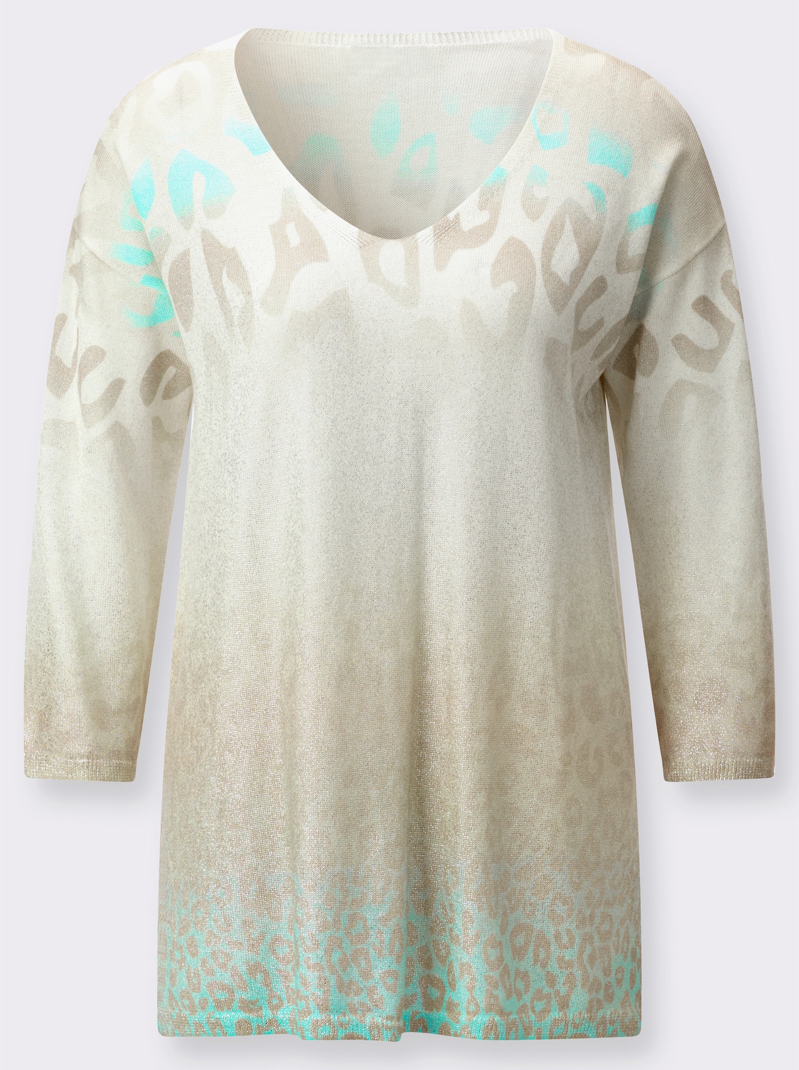 3/4 Arm-Pullover im Baumwoll-Modal-Mix - sesam-champagner-bedruckt