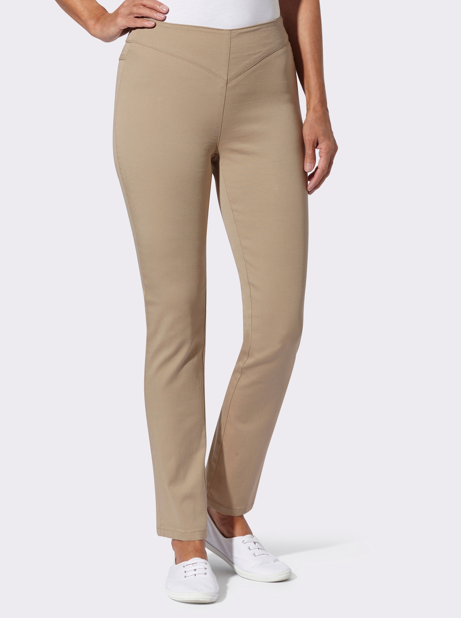 Gerade Jeans mit v-förmiger Passe vorne - beige