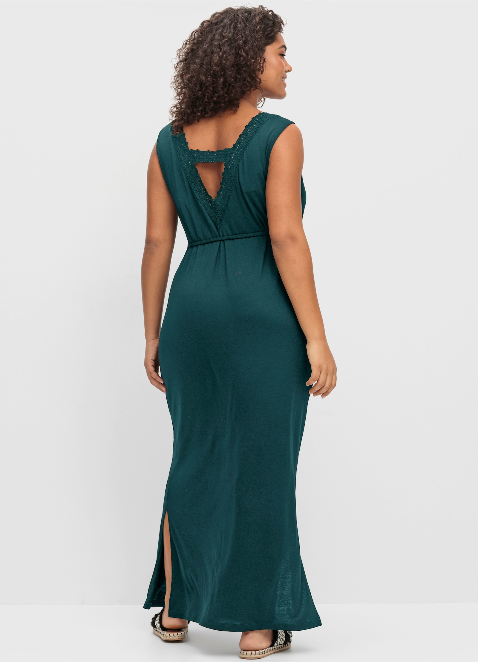 sheego Maxi-jurk met bindceintuur - petrol