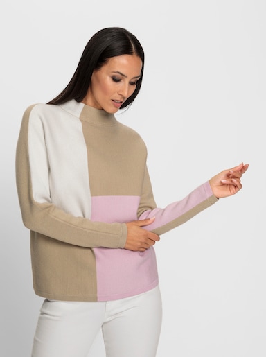 heine Pullover met opstaande kraag in colour-blocking-dessin - beige/ecru gedessineerd