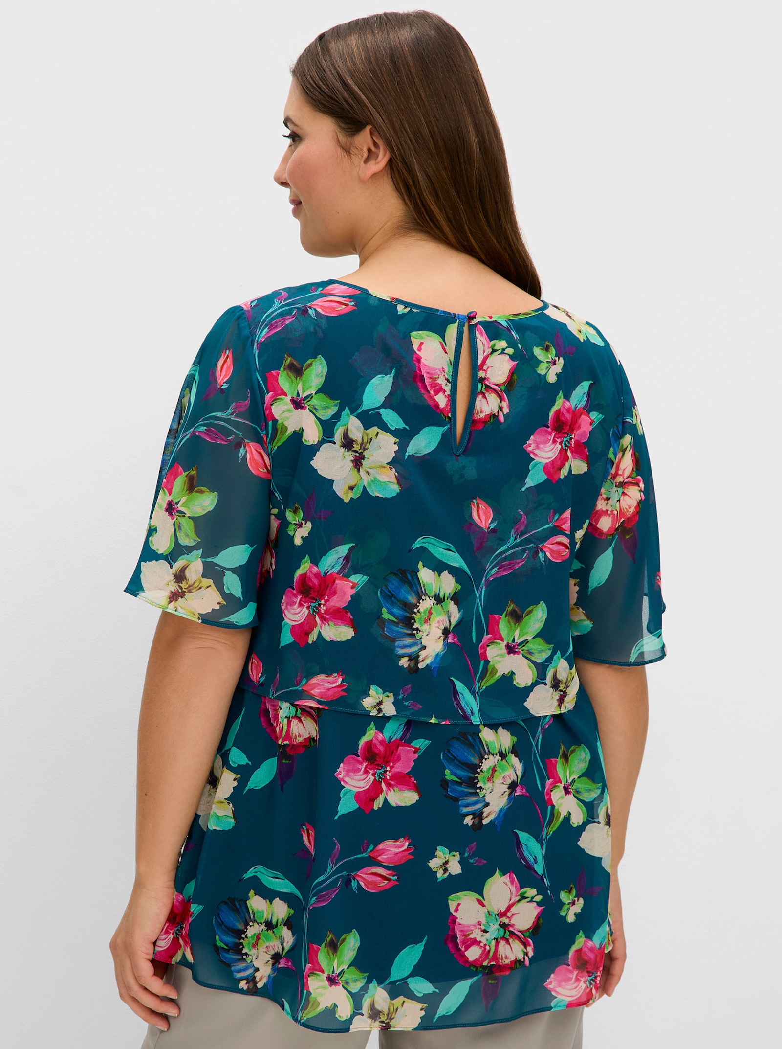 sheego Tunika aus Chiffon - dunkelpetrol-gemustert