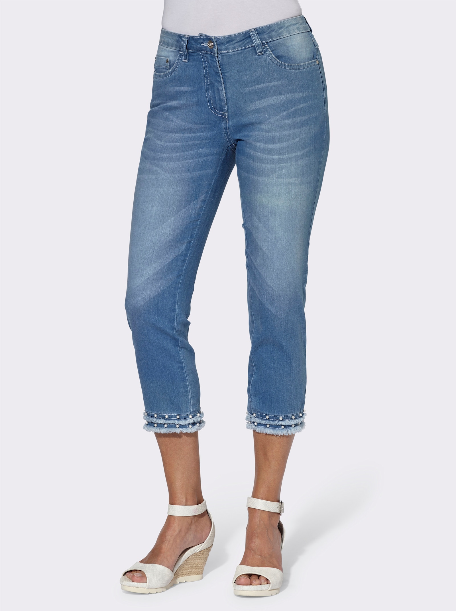 5-Pocket-Jeans mit Fransen am Saum - blue-bleached