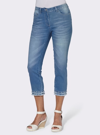 5-Pocket-Jeans mit Fransen am Saum - blue-bleached