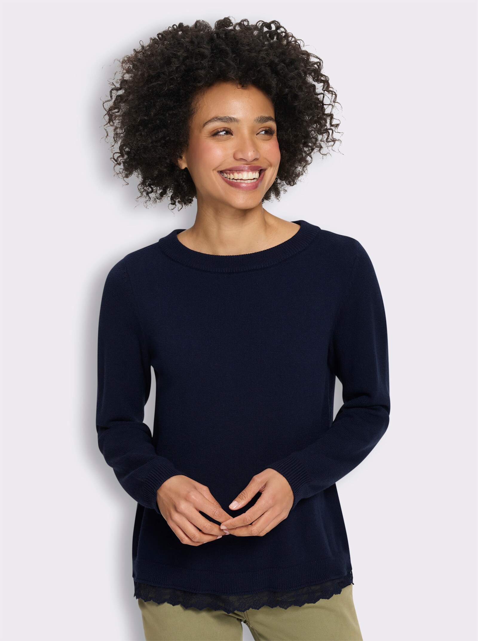heine Langarm-Pullover mit Spitze - marine