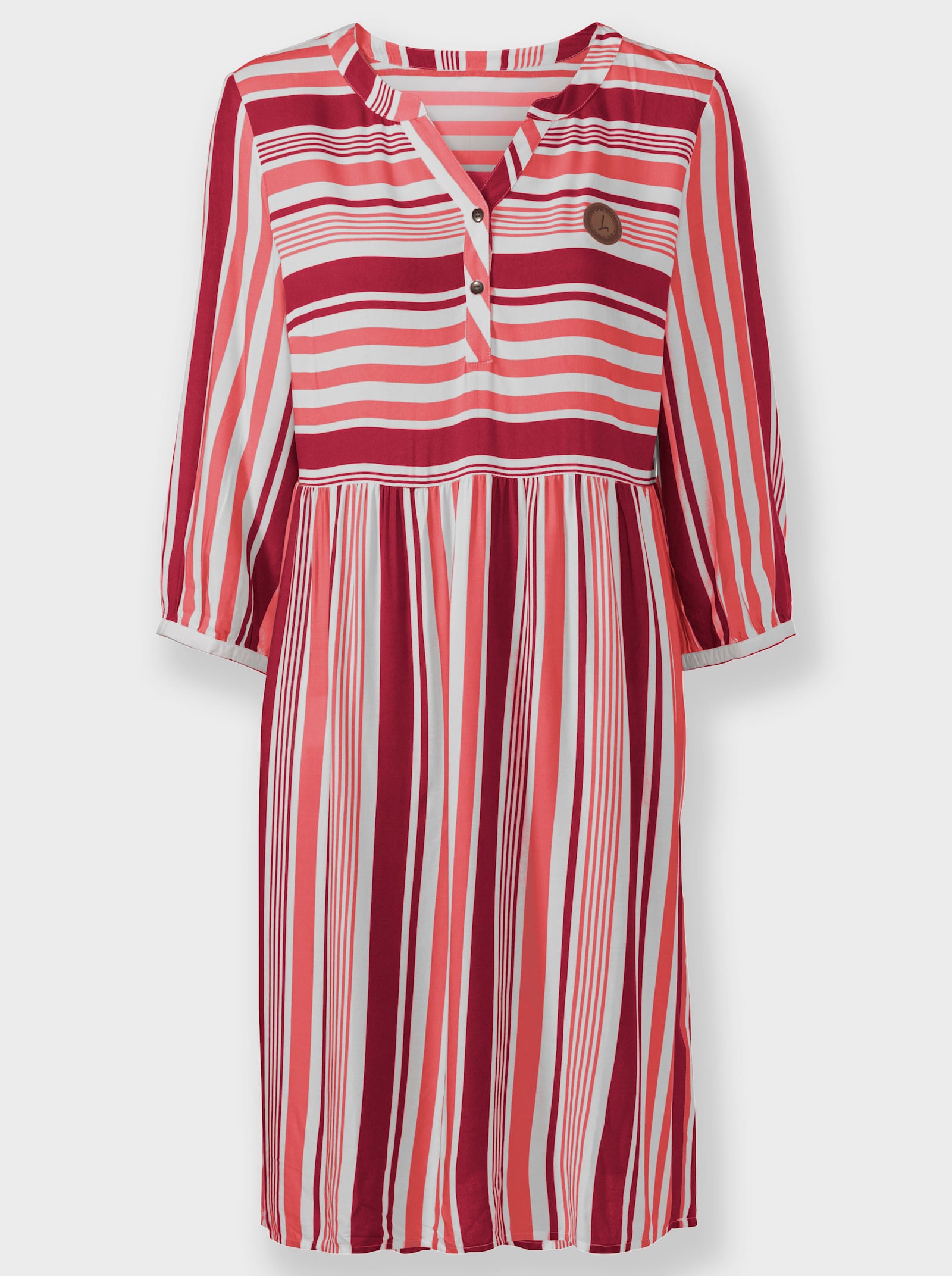 Druckkleid mit Teilungsnaht, gestreift - rot-koralle-gestreift