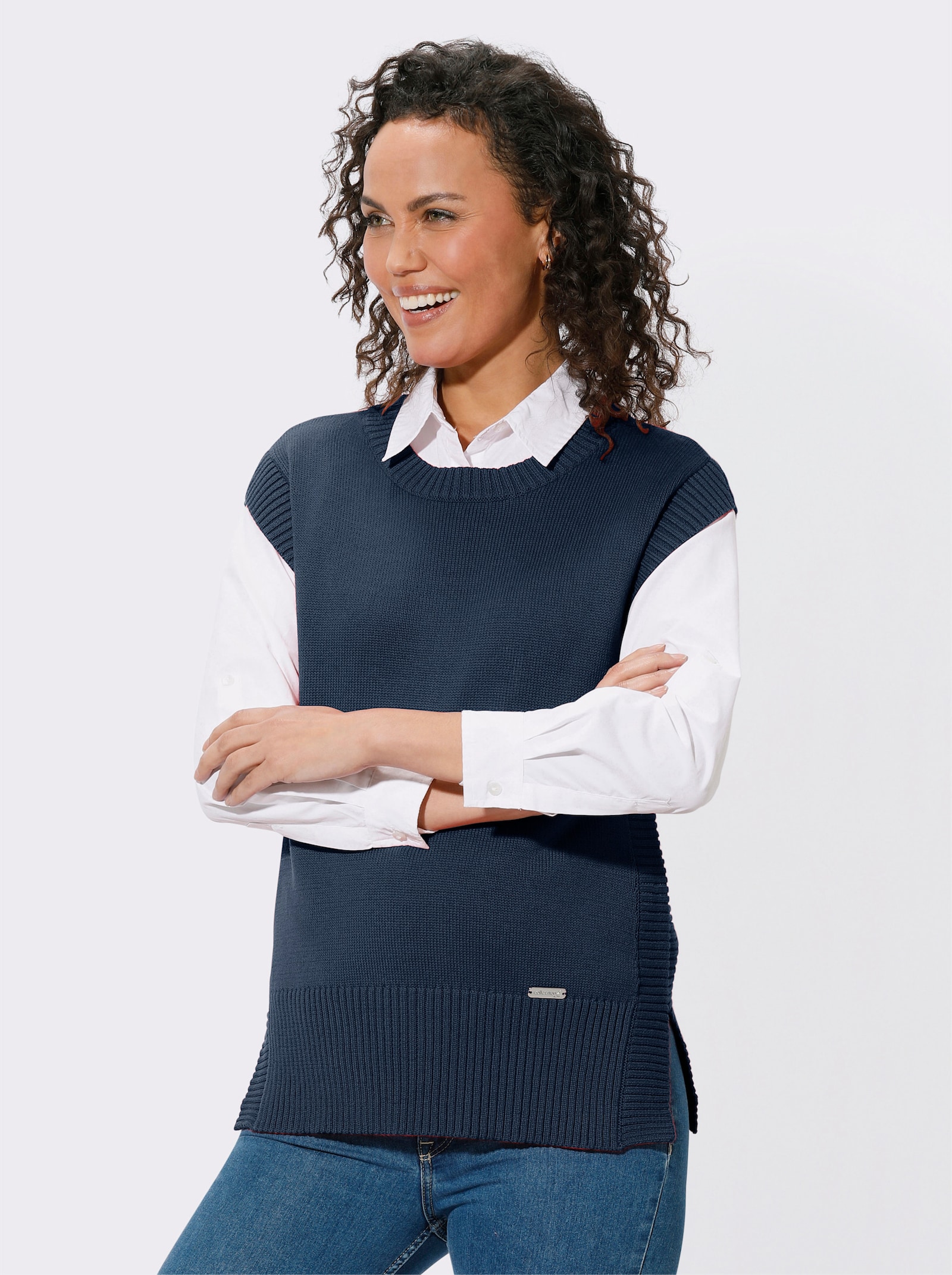 Pullunder mit Rippensäumen - dunkelblau