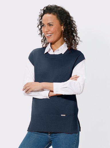 Pullunder mit Rippensäumen - dunkelblau