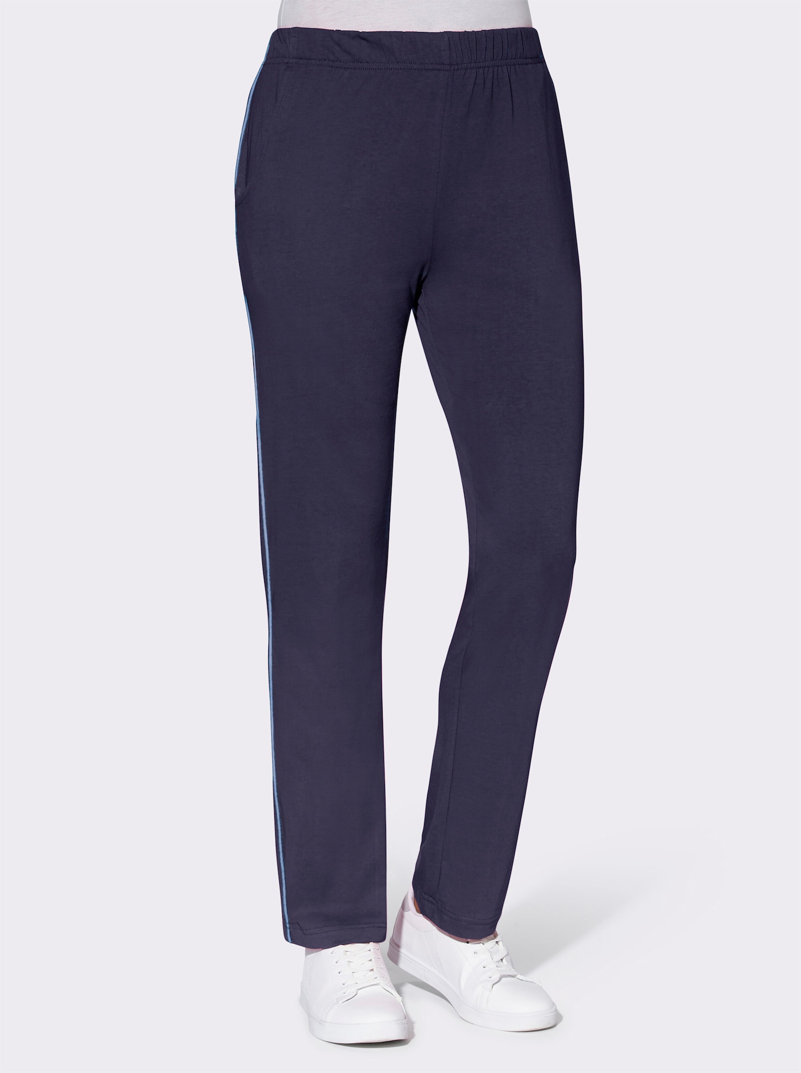 Freizeithose mit kontrastfarbigen Paspeln - nachtblau