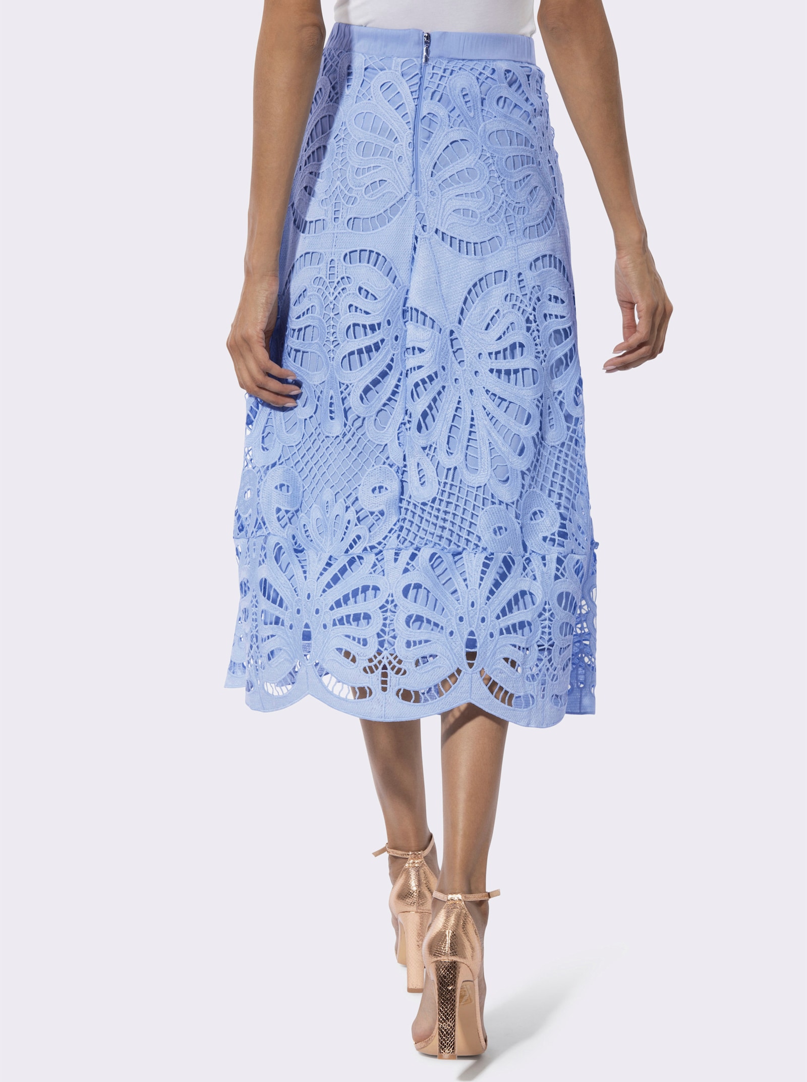 Spitzenrock , blickdicht durch Viskose-Futter - eisblau