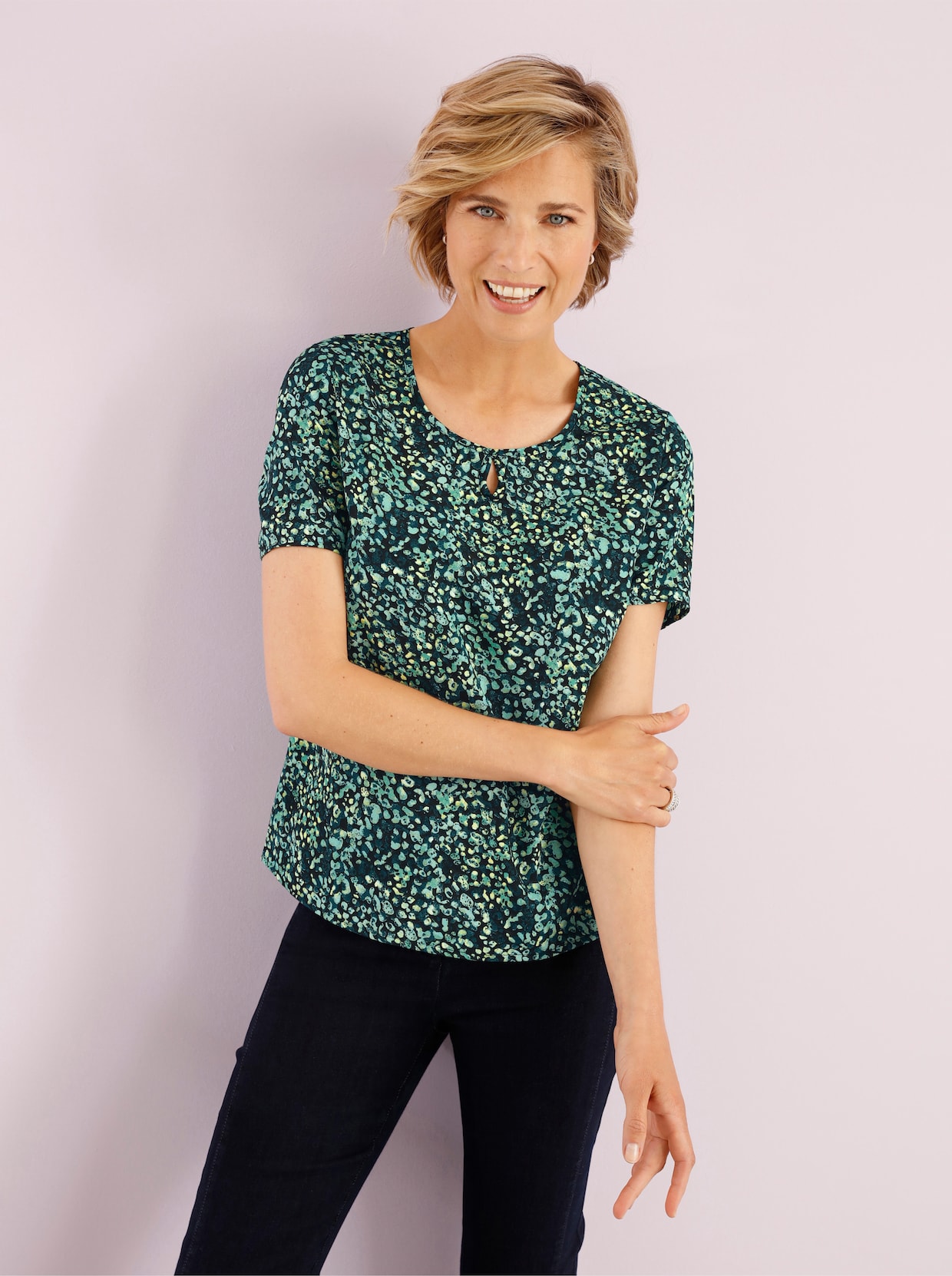 Comfortabele blouse - smaragdgroen gedessineerd