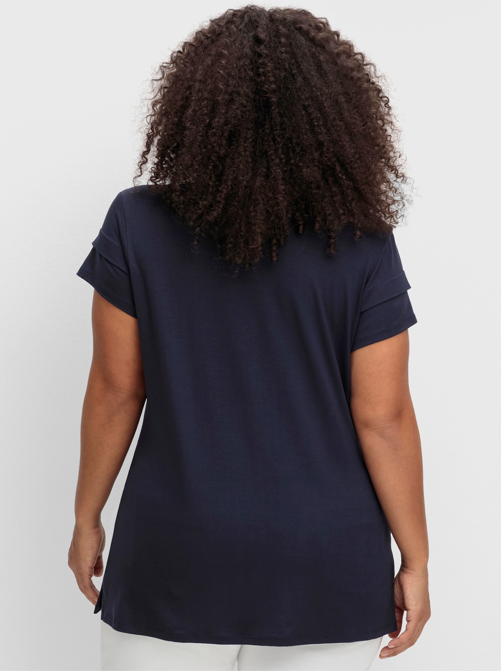 sheego by Joe Browns Shirt met korte mouwen en goudkleurige rits - nachtblauw