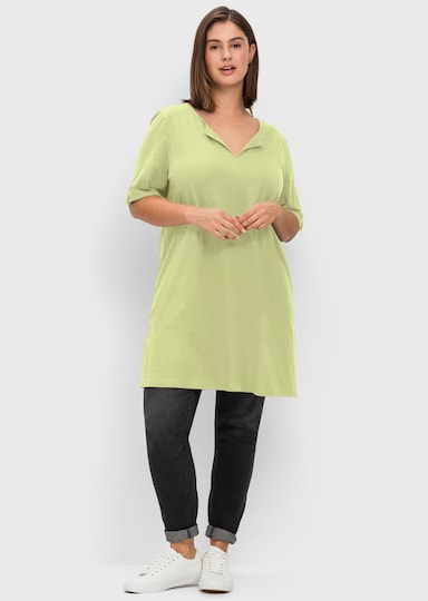sheego Longshirt mit geschlitztem Ausschnitt - pistazie