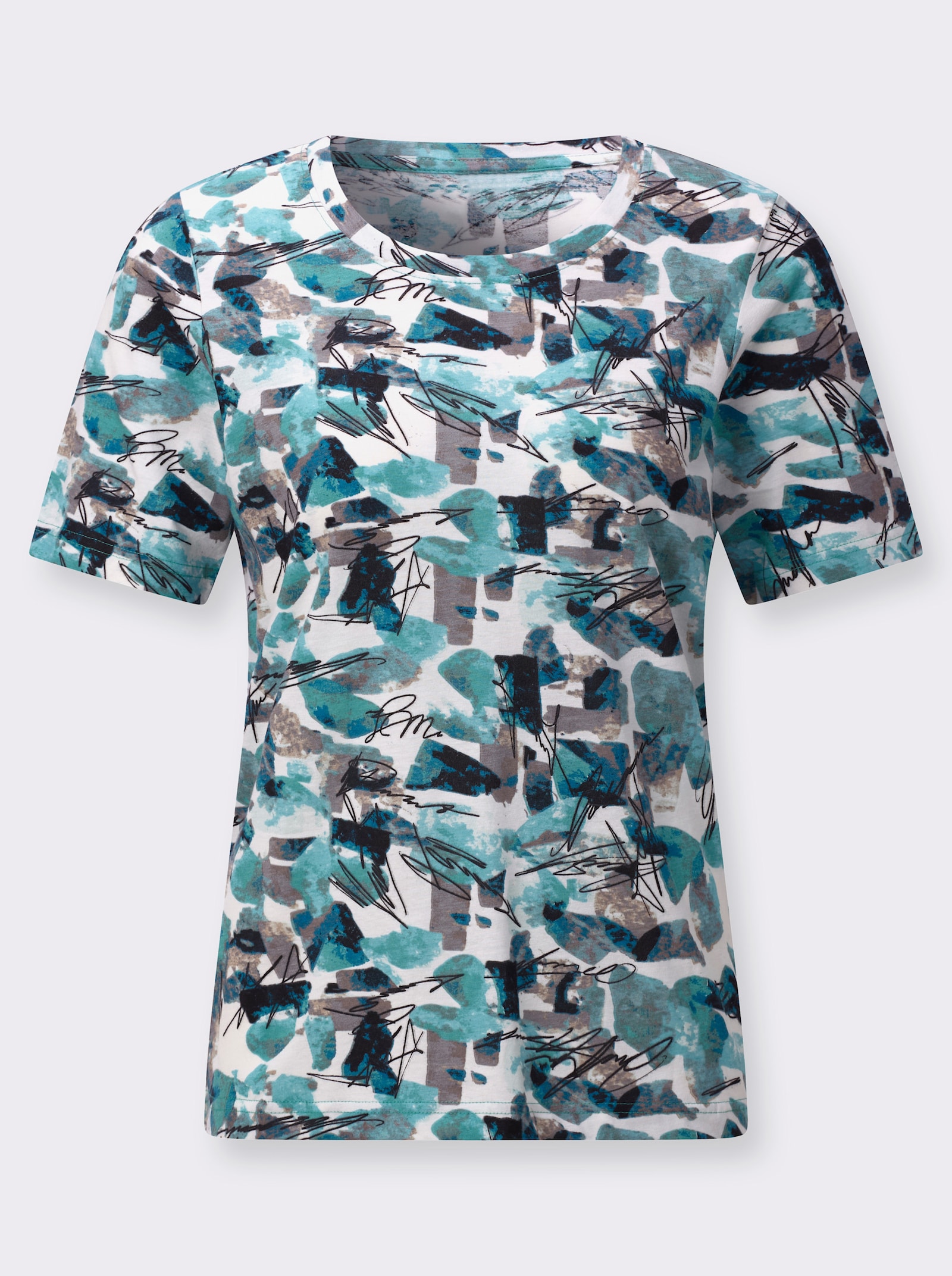 Kurzarmshirt mit Grafik-Druck - kalkmint-sesam-bedruckt