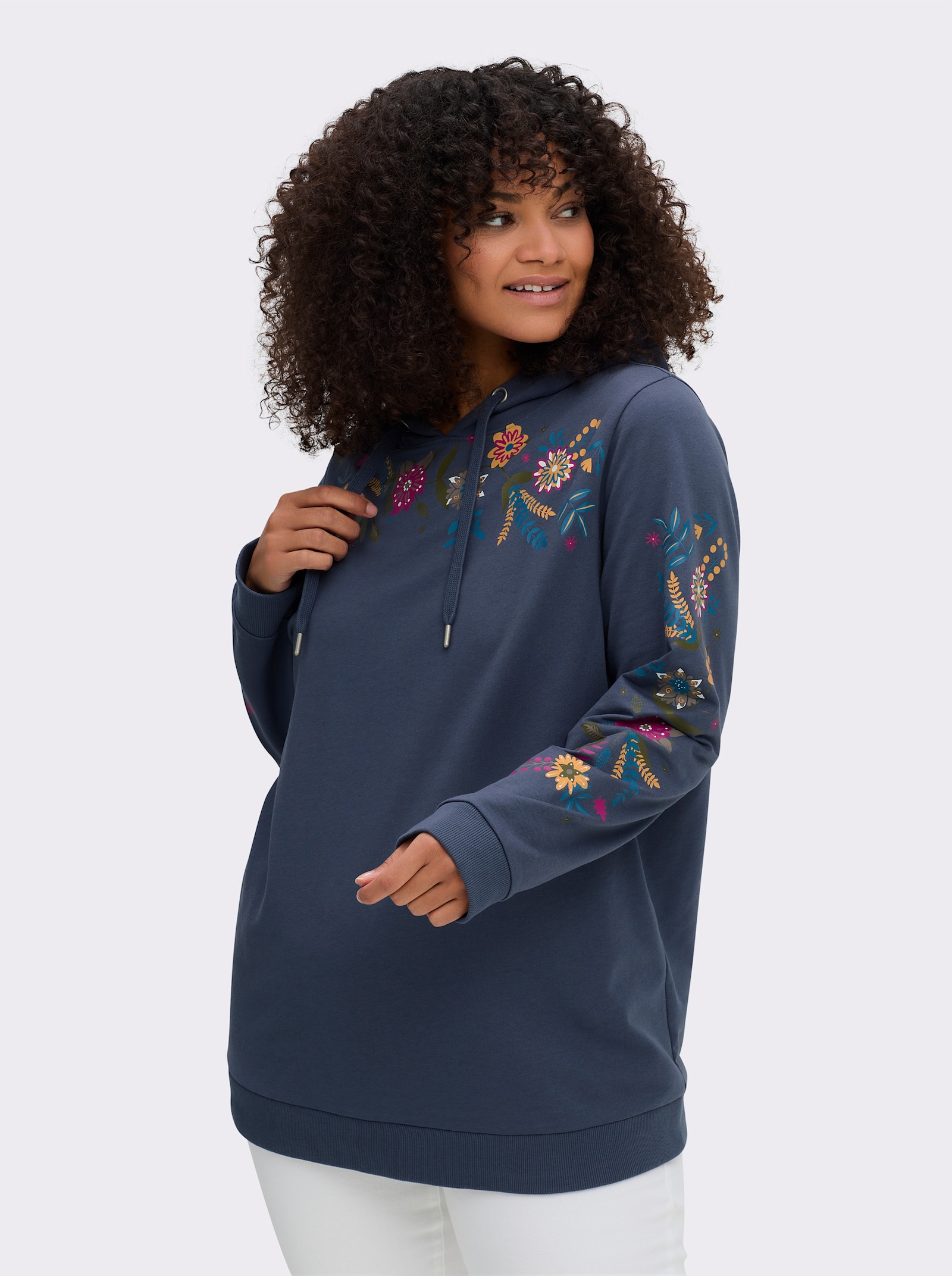 sheego Sweatshirt met bloemenprint - rookblauw