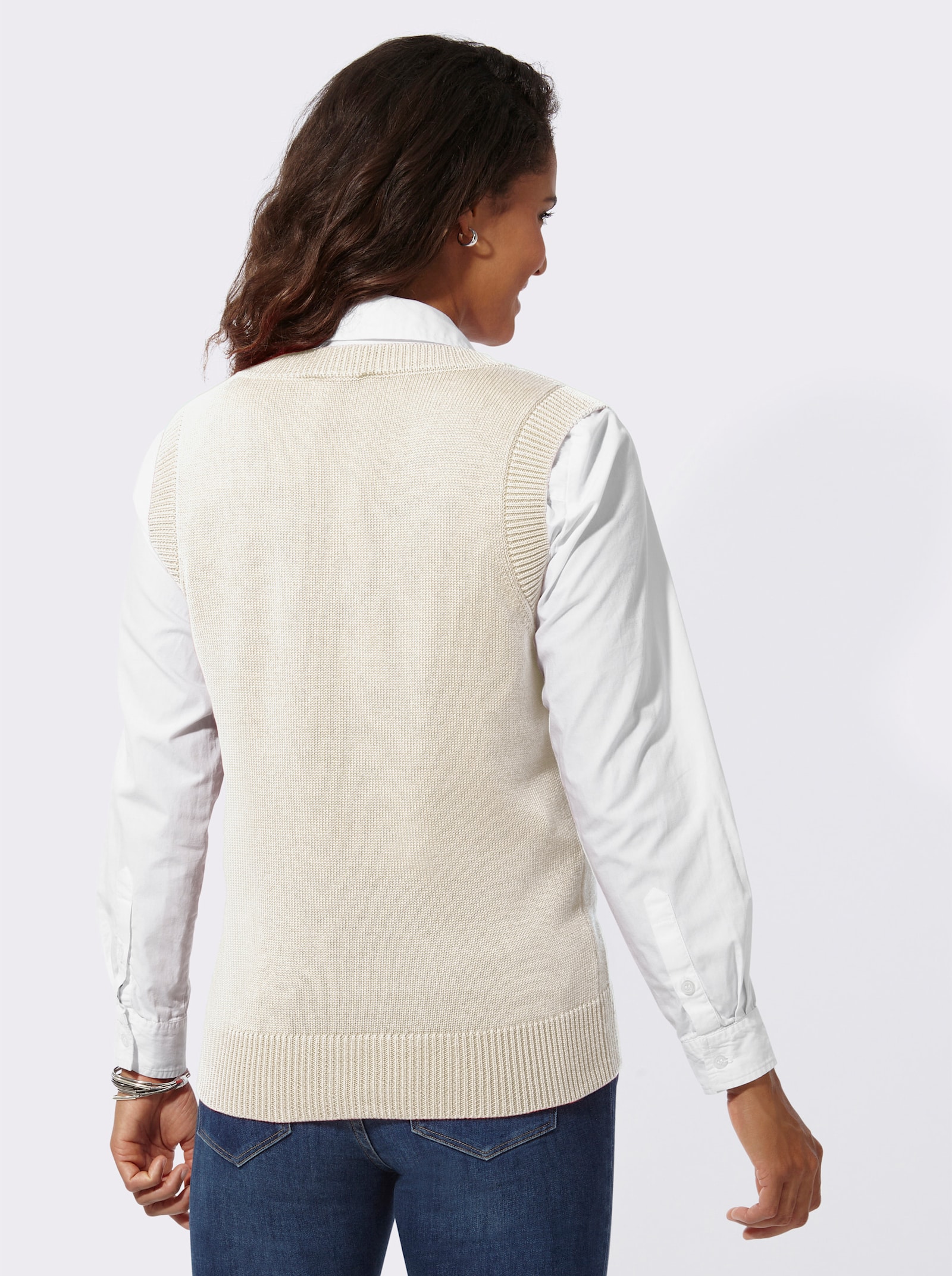 Pullunder mit Ripp-Abschlüssen - wollweiß