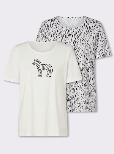 Shirts (2 stuks) - ecru + ecru/zwart bedrukt