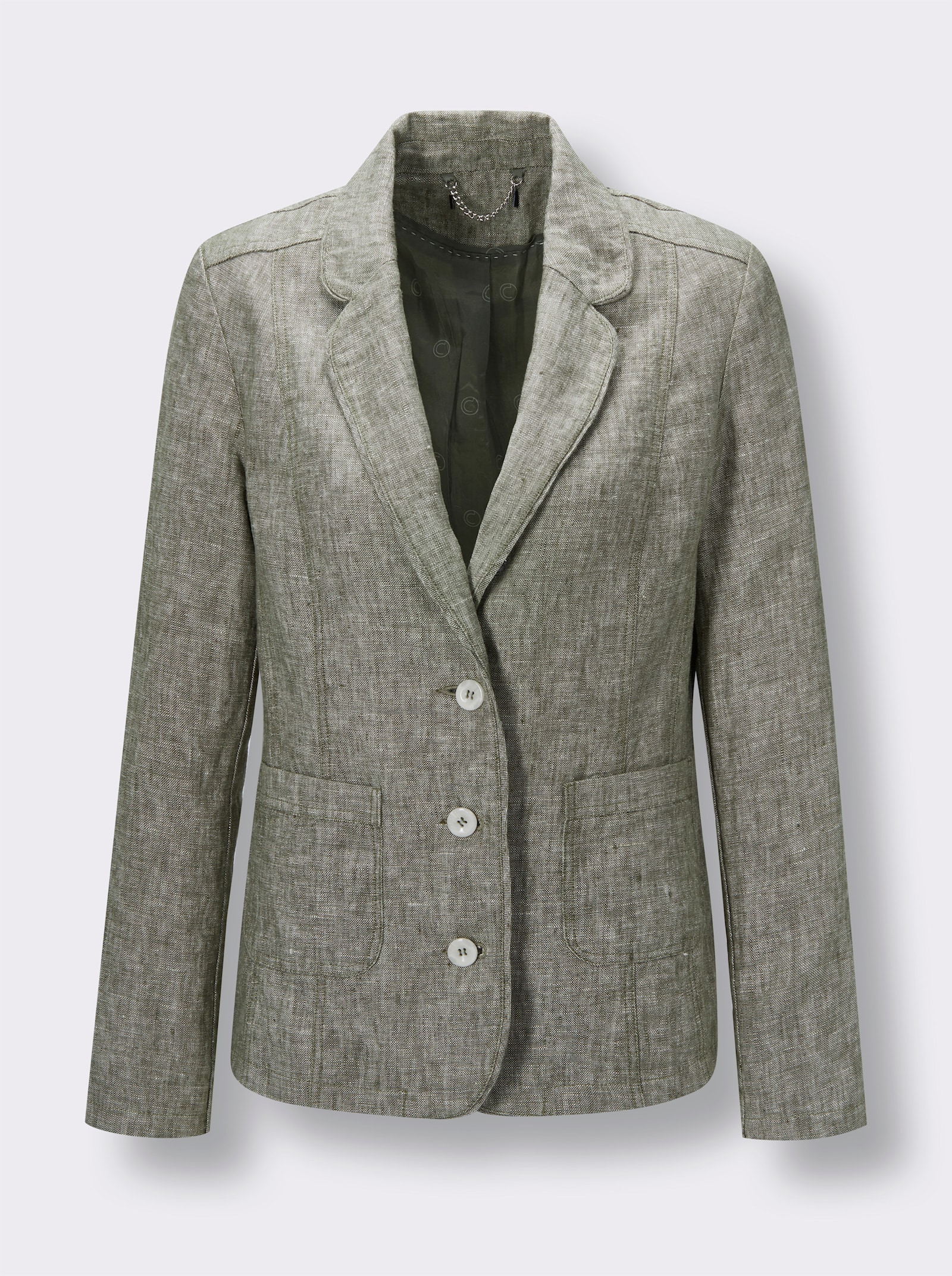 CREATION L PREMIUM Leinenblazer mit Reverskragen - khaki-weiß-meliert