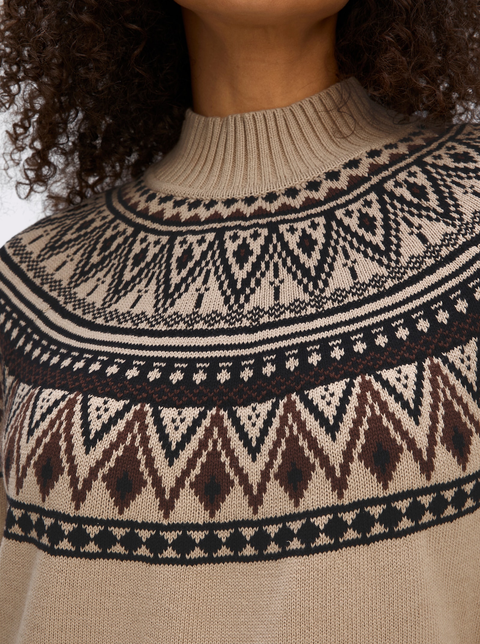 sheego Jacquardpullover im Norweger-Stil - beige-schoko-gemustert
