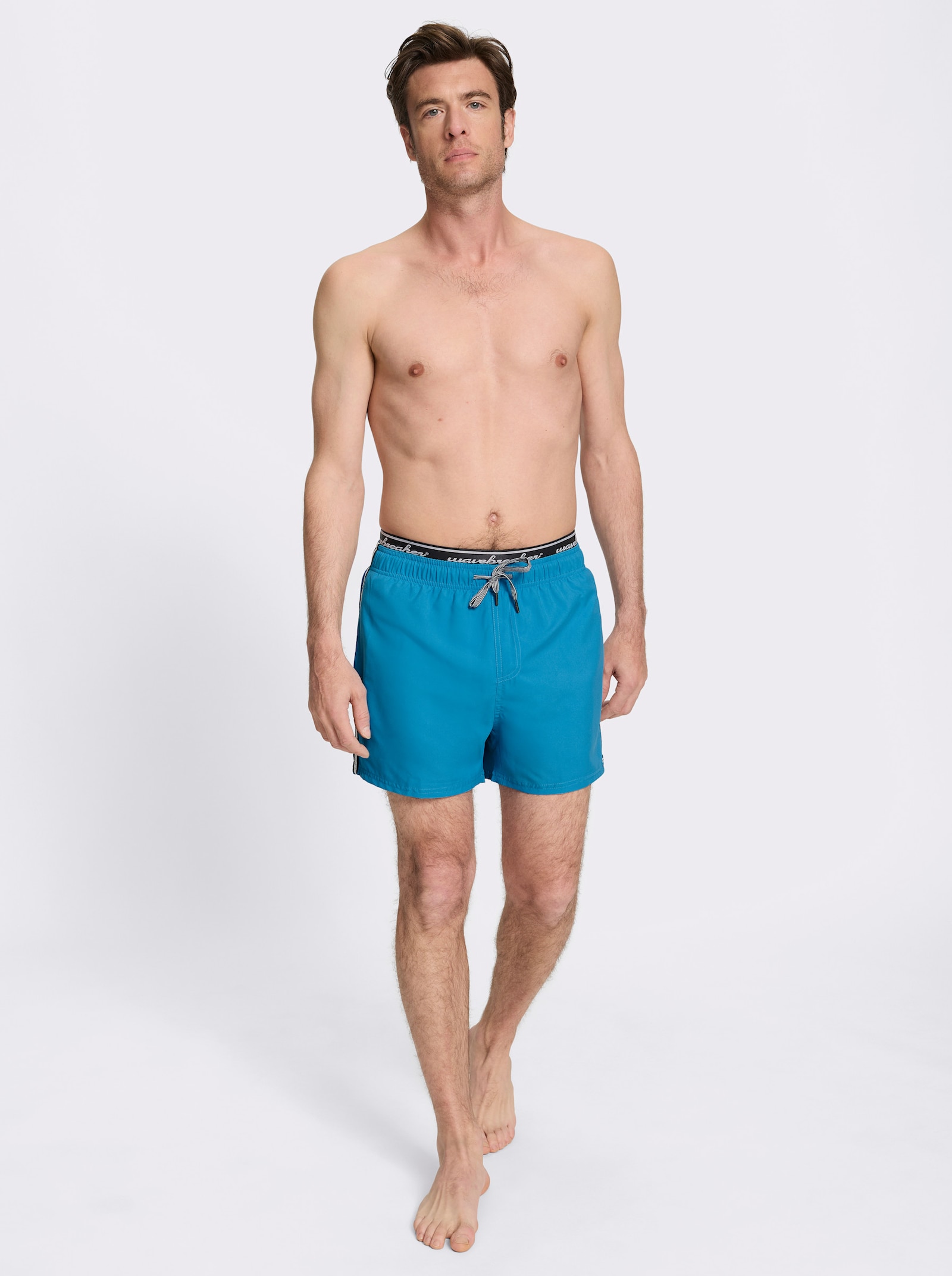 Badehose mit seitlichen Kontraststreifen - mittelblau