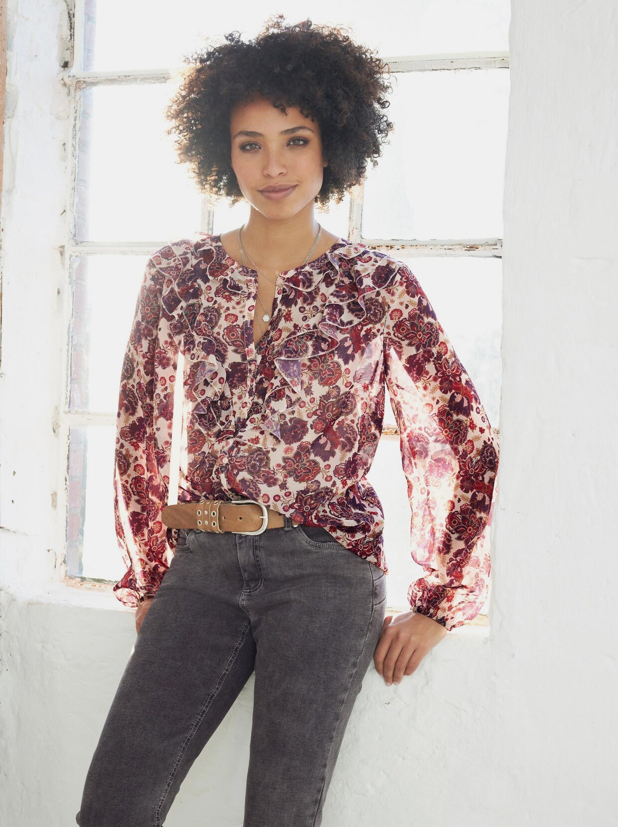 Linea Tesini Druckbluse - elfenbein-rosenholz-bedruckt