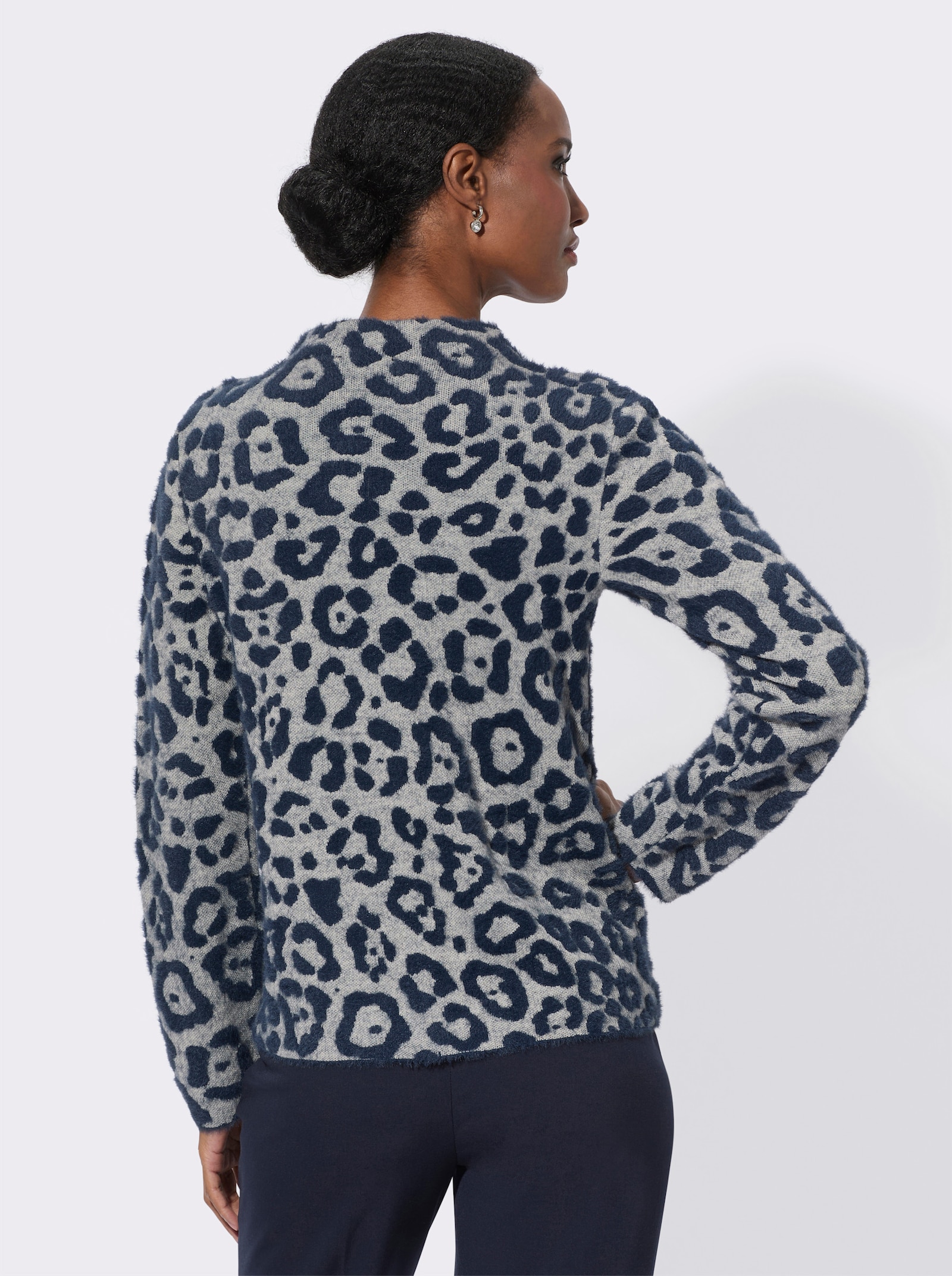 Langarm-Pullover im Jacquard-Dessin - sand-marine-gemustert