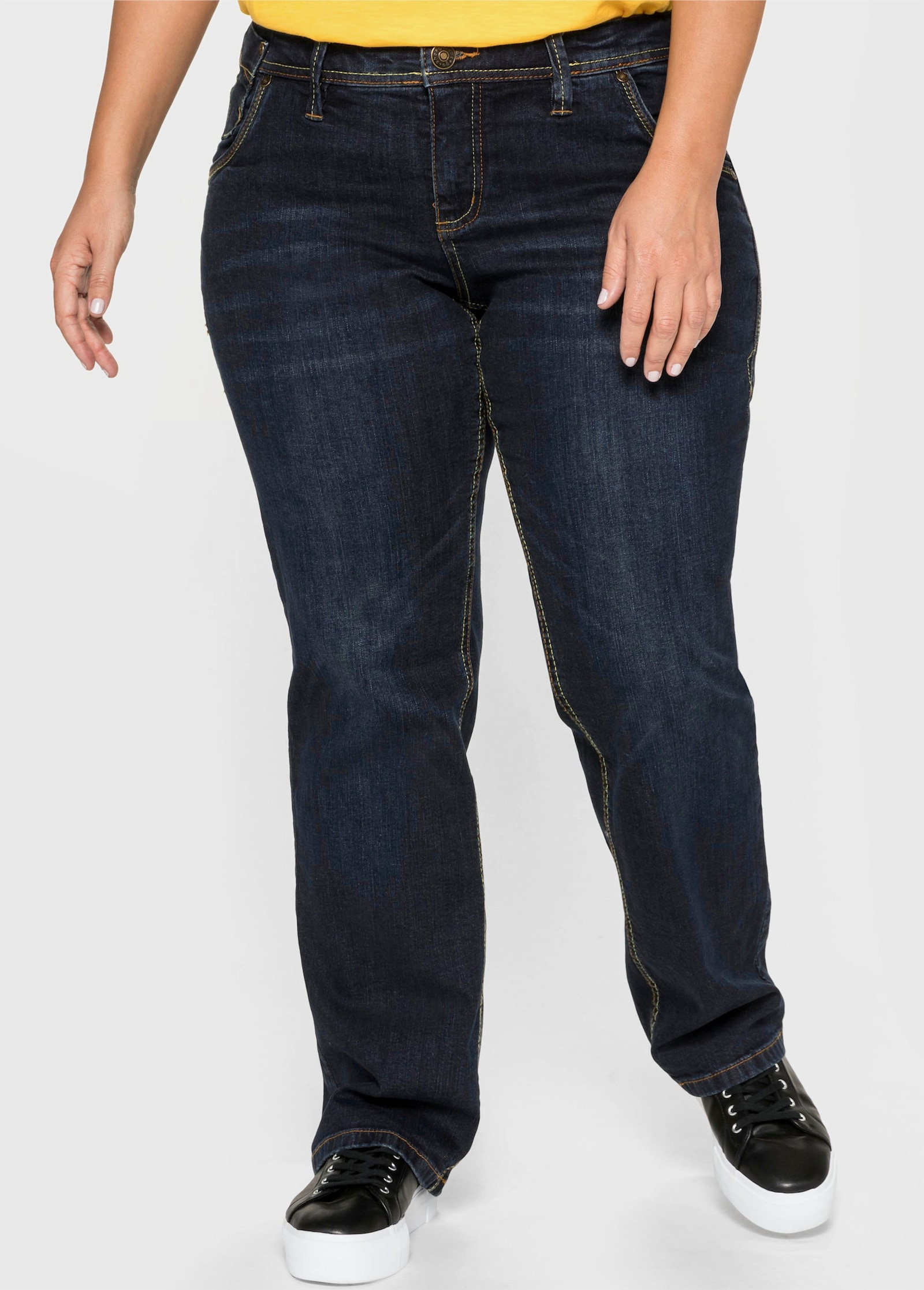 sheego Gerade Jeans mit Used-Effekten - dark blue denim