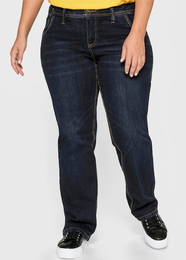 sheego Gerade Jeans mit Used-Effekten - dark blue denim