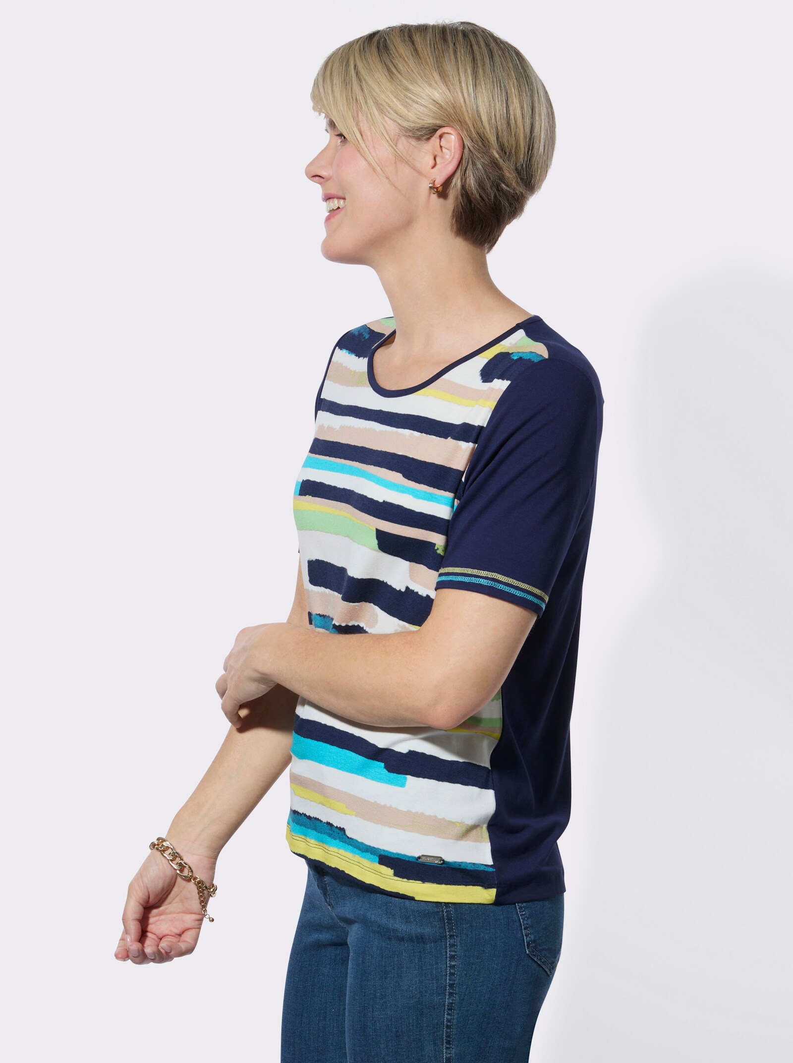 Rundhalsshirt mit platziertem Druck - marine-limone-bedruckt