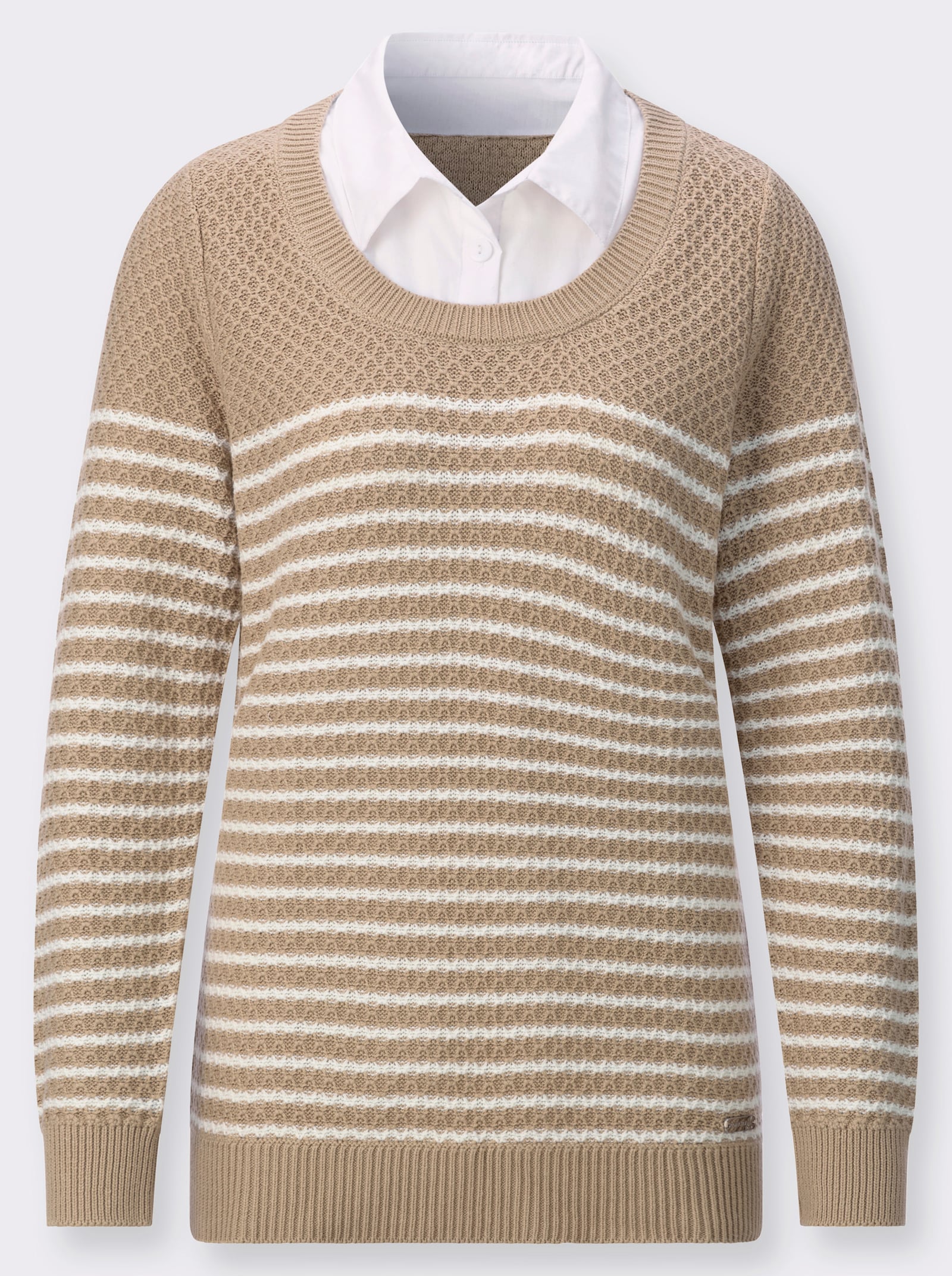 2-in-1-Pullover mit gerippten Abschlüssen - beige-ecru-gemustert