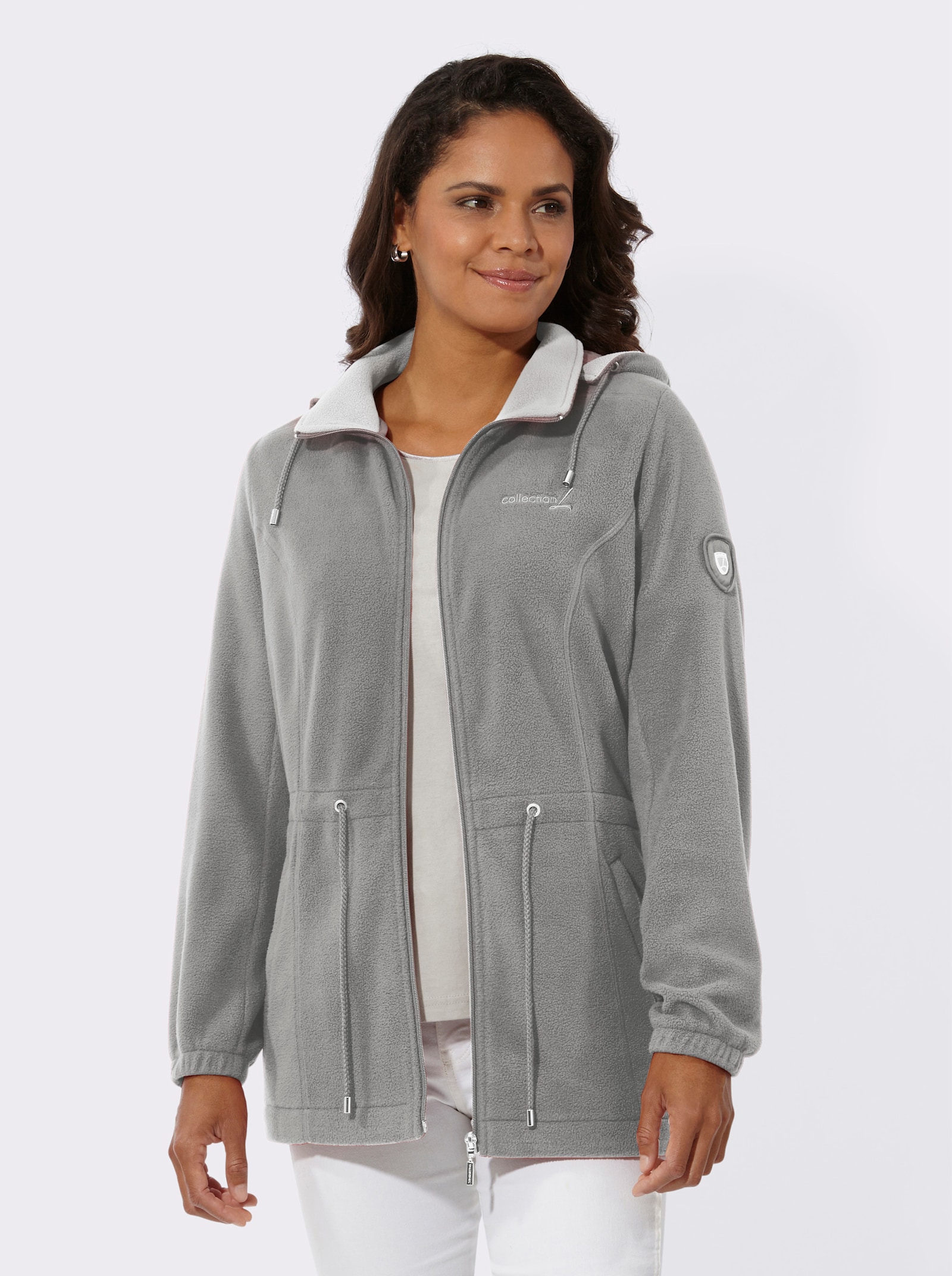 Fleecejacke mit abnehmbarer Kapuze - steingrau