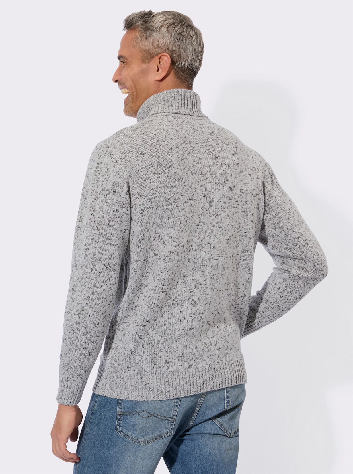 Svetr s rolákovým límcem melanžového vzhledu - světlešedá-melír
