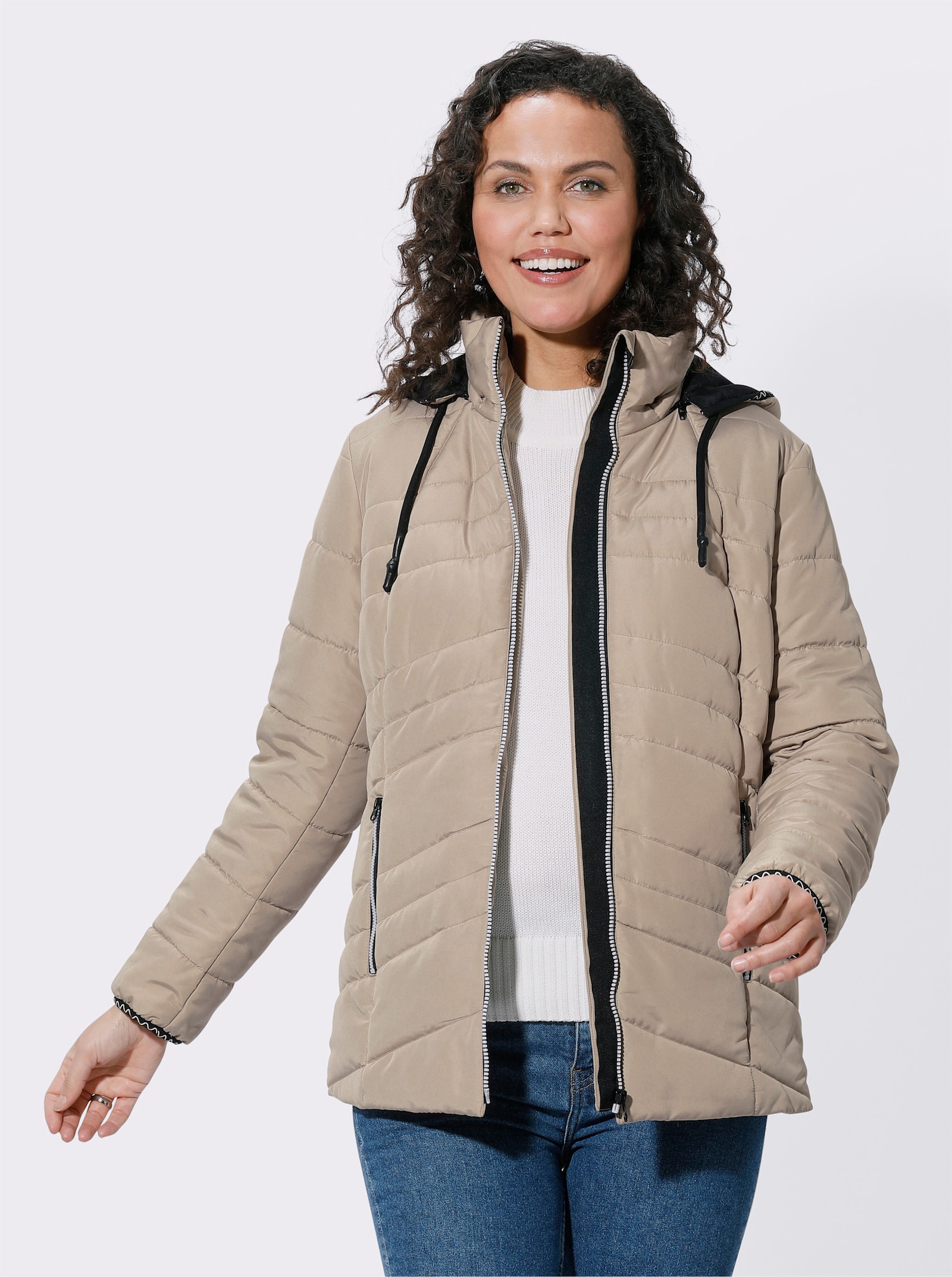 Steppjacke mit abnehmbarer Kapuze - sesam