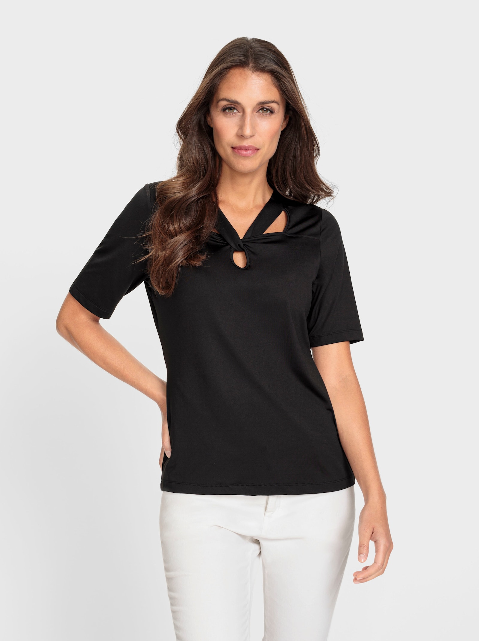 heine Shirt met korte mouwen en cut-outs bij de hals - zwart