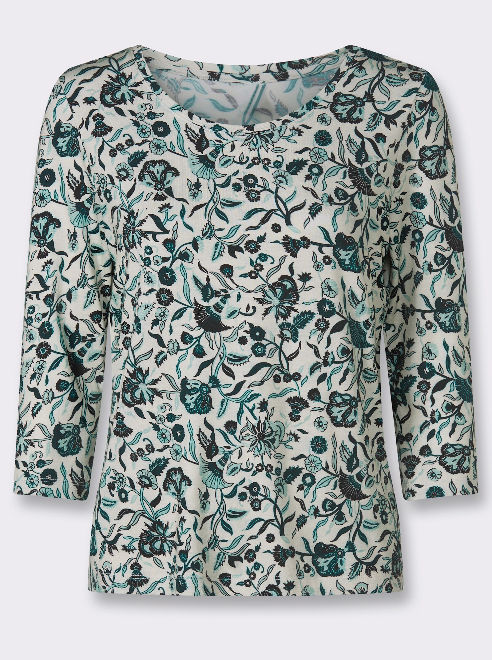 3/4-Arm-Shirt mit floralem Alloverprint - champagner-petrol-bedruckt