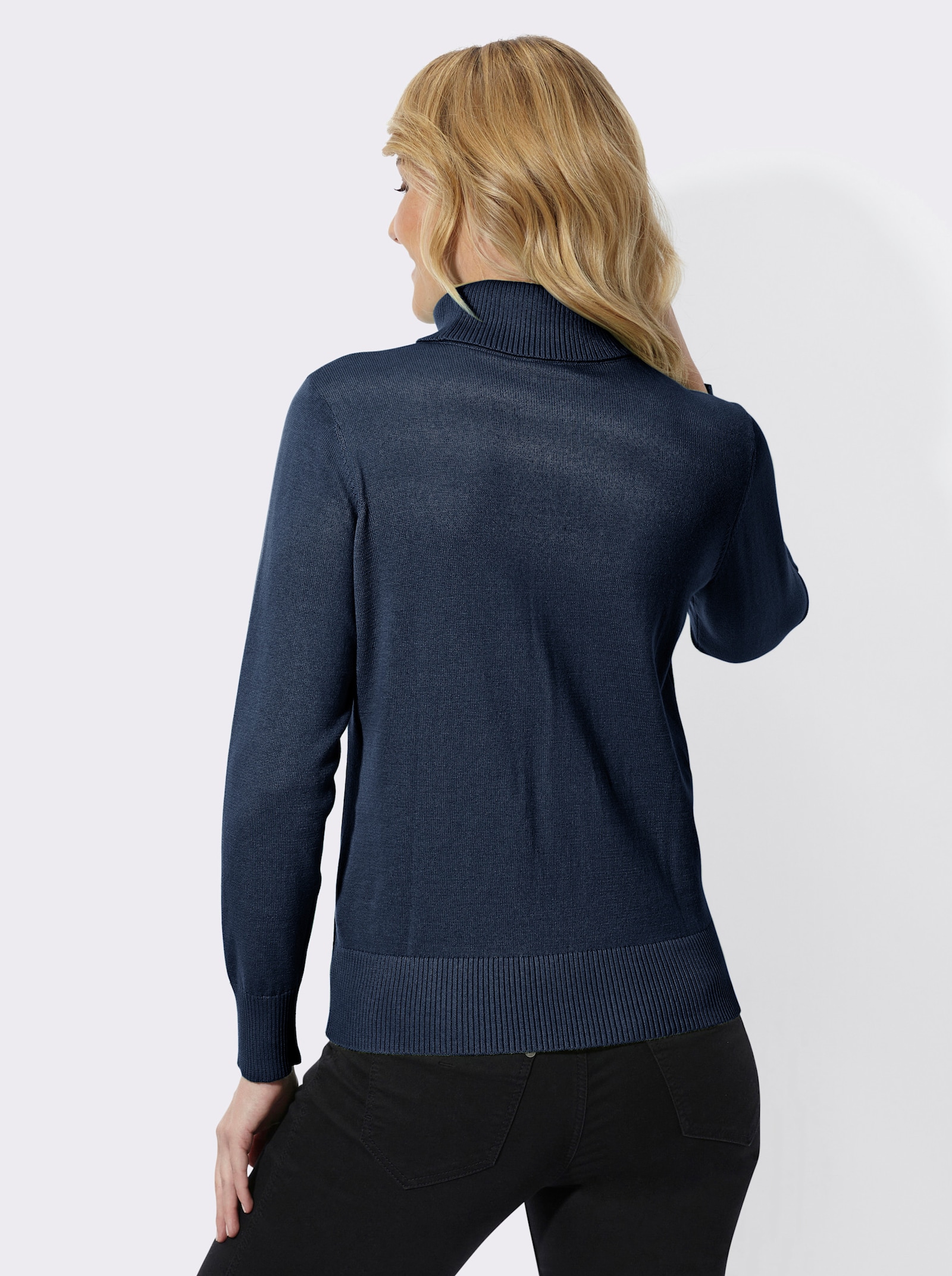 Rollkragenpullover mit Rippbündchen - dunkelblau