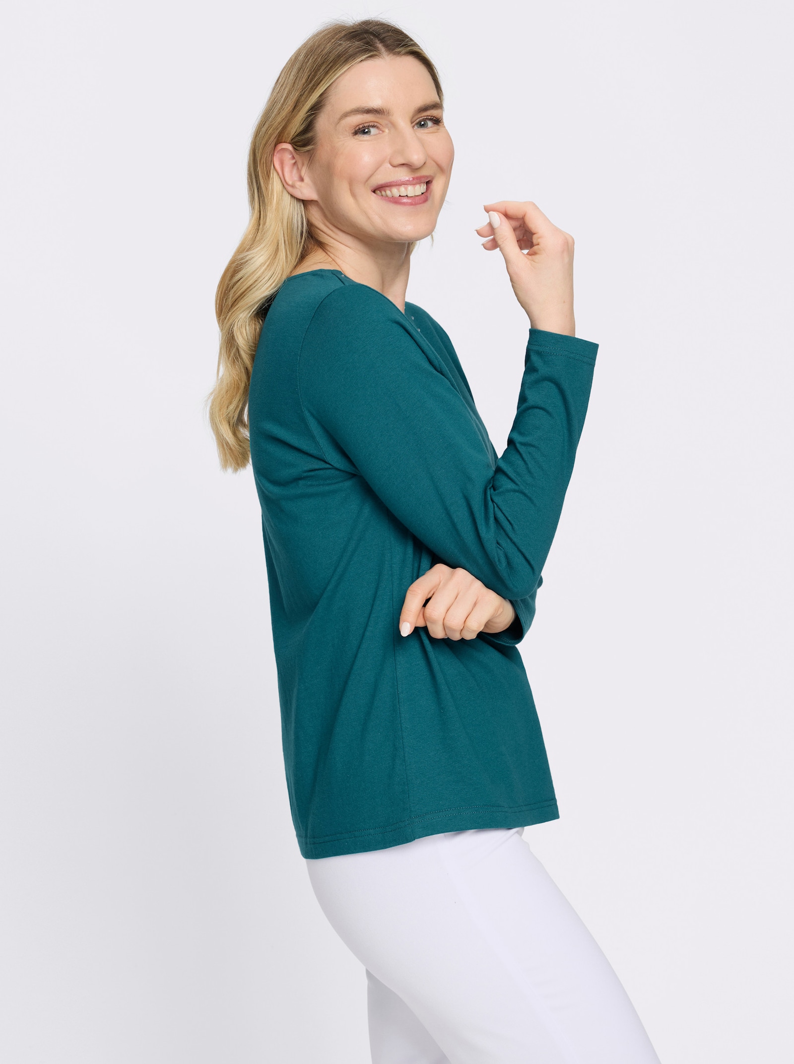 Langarmshirt mit Glitzersteinchen - aquapetrol