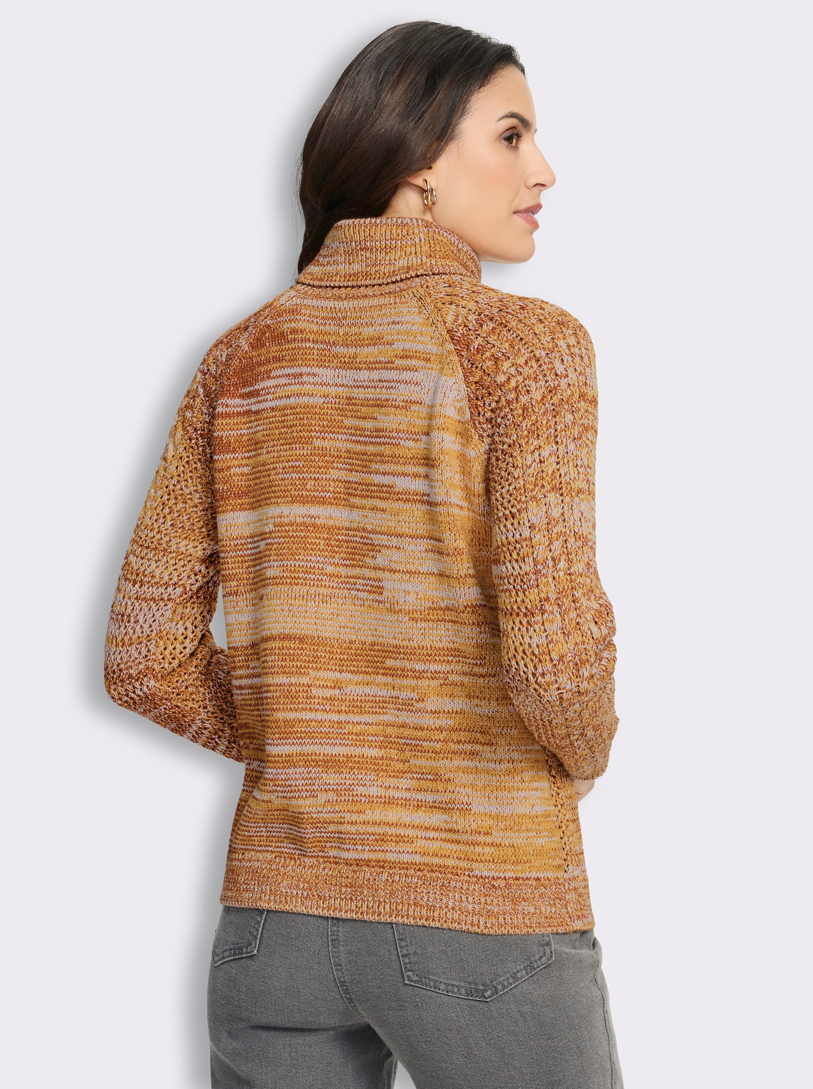  Rollkragenpullover im Muster-Mix - ocker-meliert