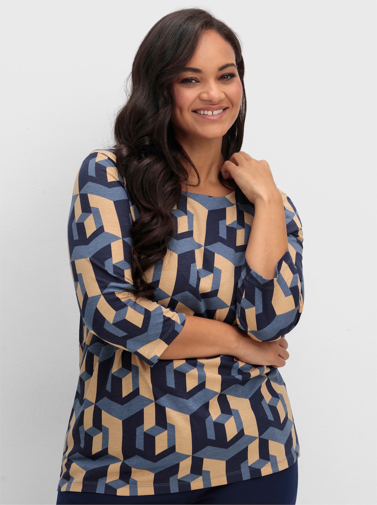 3/4-Arm-Shirt - marine-camel-bedruckt