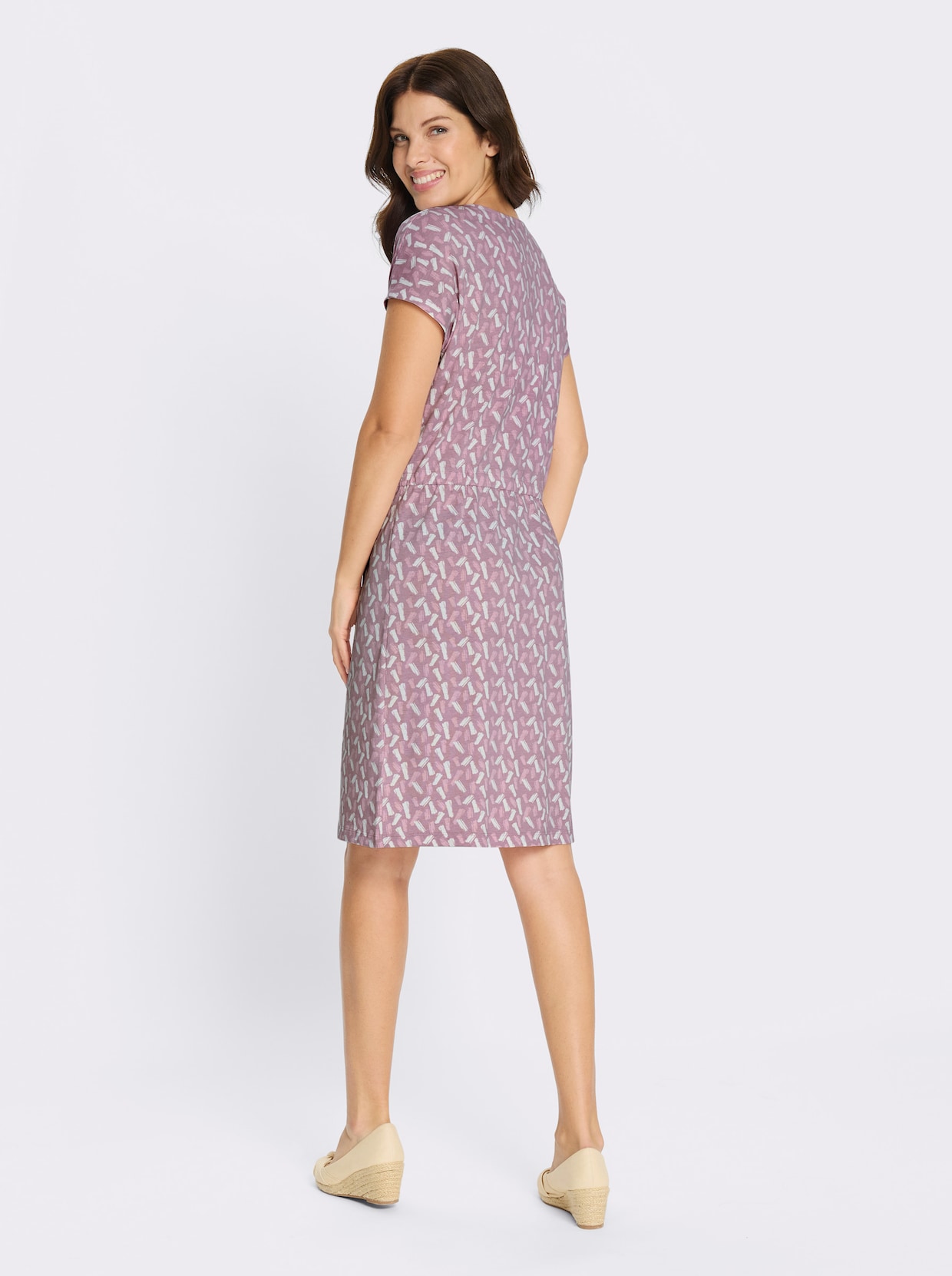 Jerseykleid mit Rundhals-Ausschnitt - mauve-ecru-bedruckt