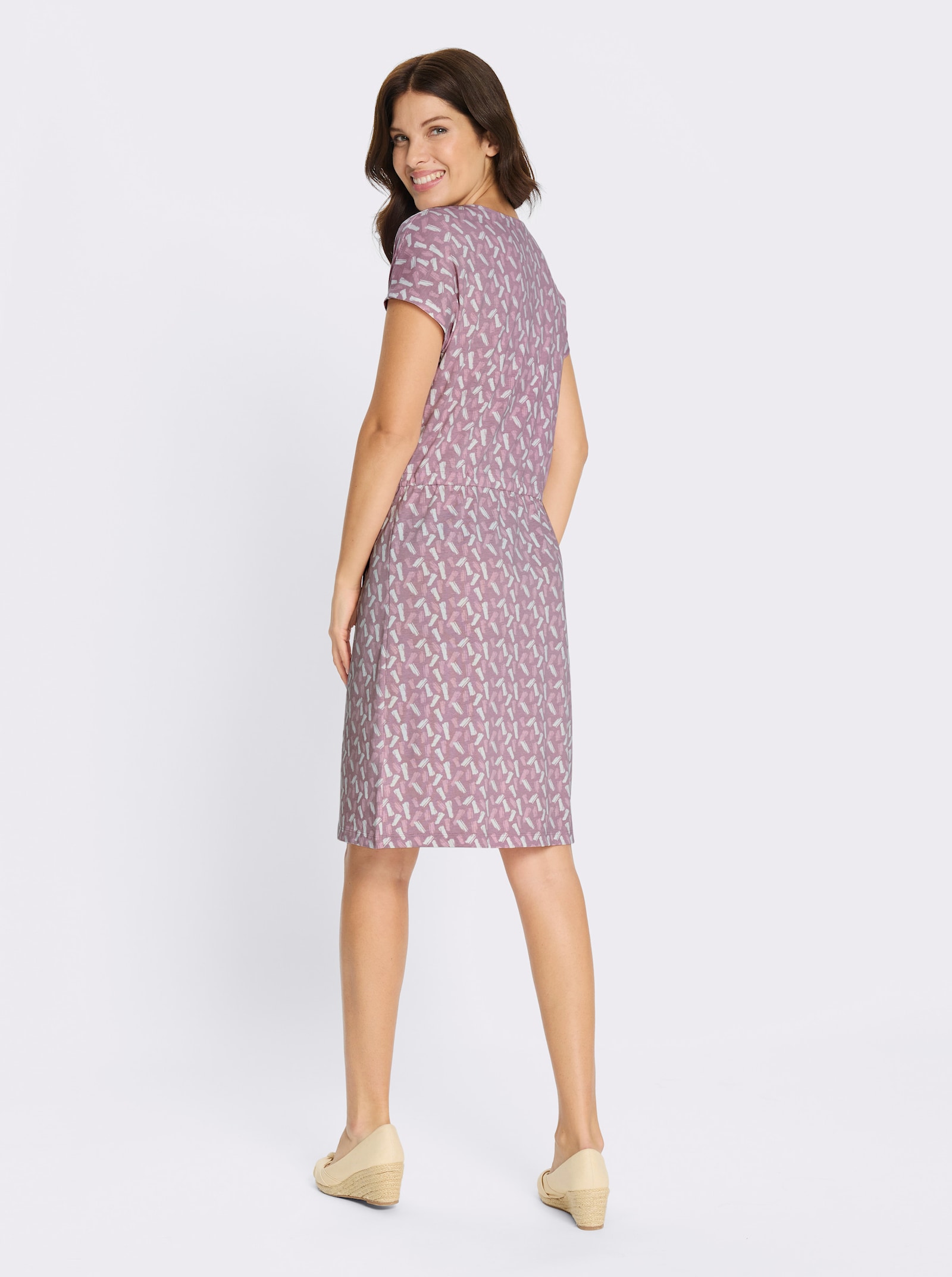 Jerseykleid mit Rundhals-Ausschnitt - mauve-ecru-bedruckt