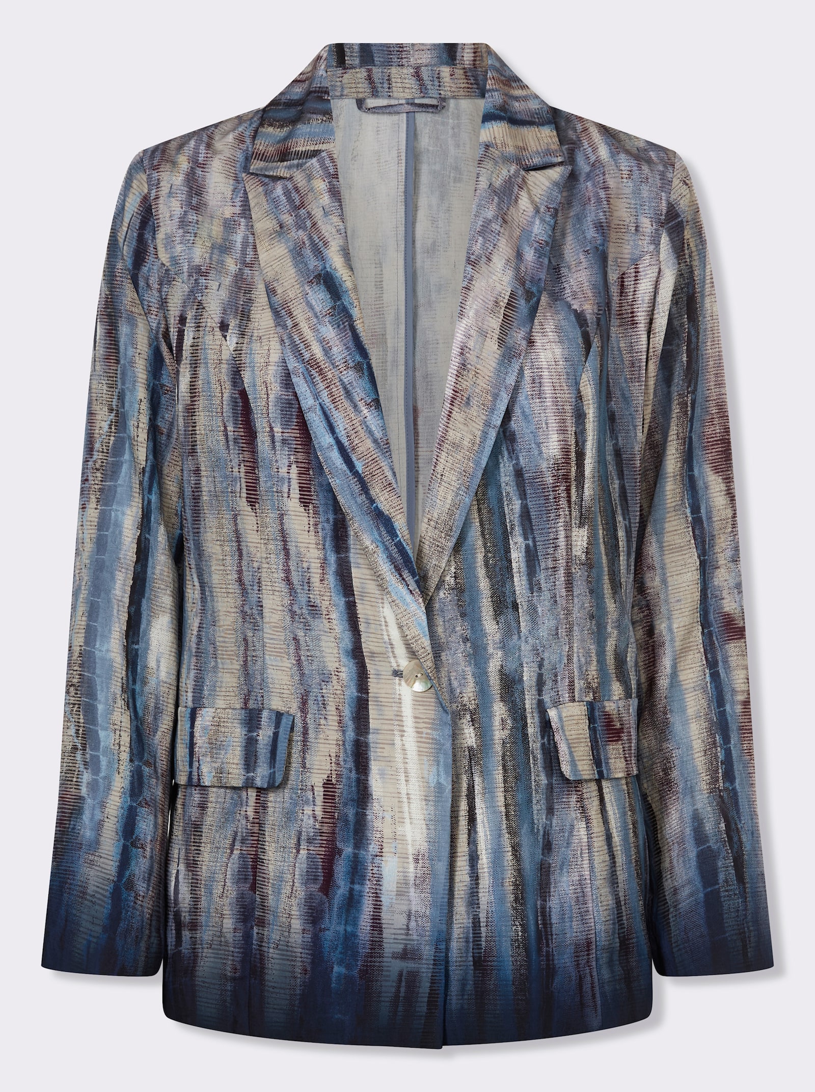 heine Blusenblazer in Batik-Optik - rauchblau-sesam-bedruckt