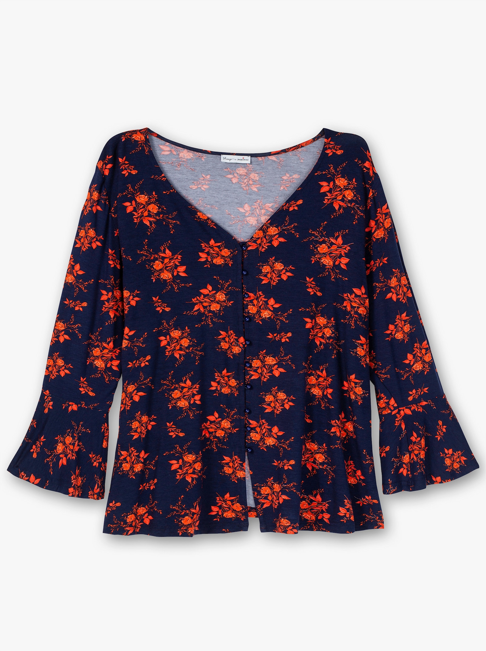 sheego by Joe Browns Langarmshirt mit Biesen und Volantärmeln - nachtblau-gemustert