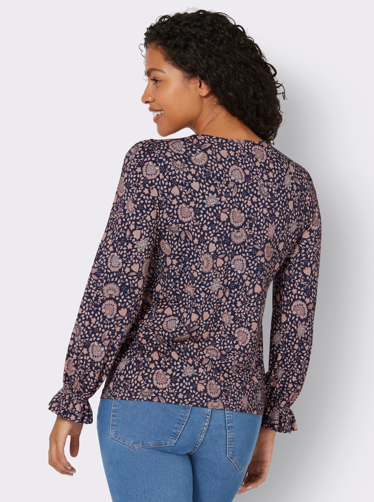 Shirt met lange mouwen - marine/rozenhout geprint