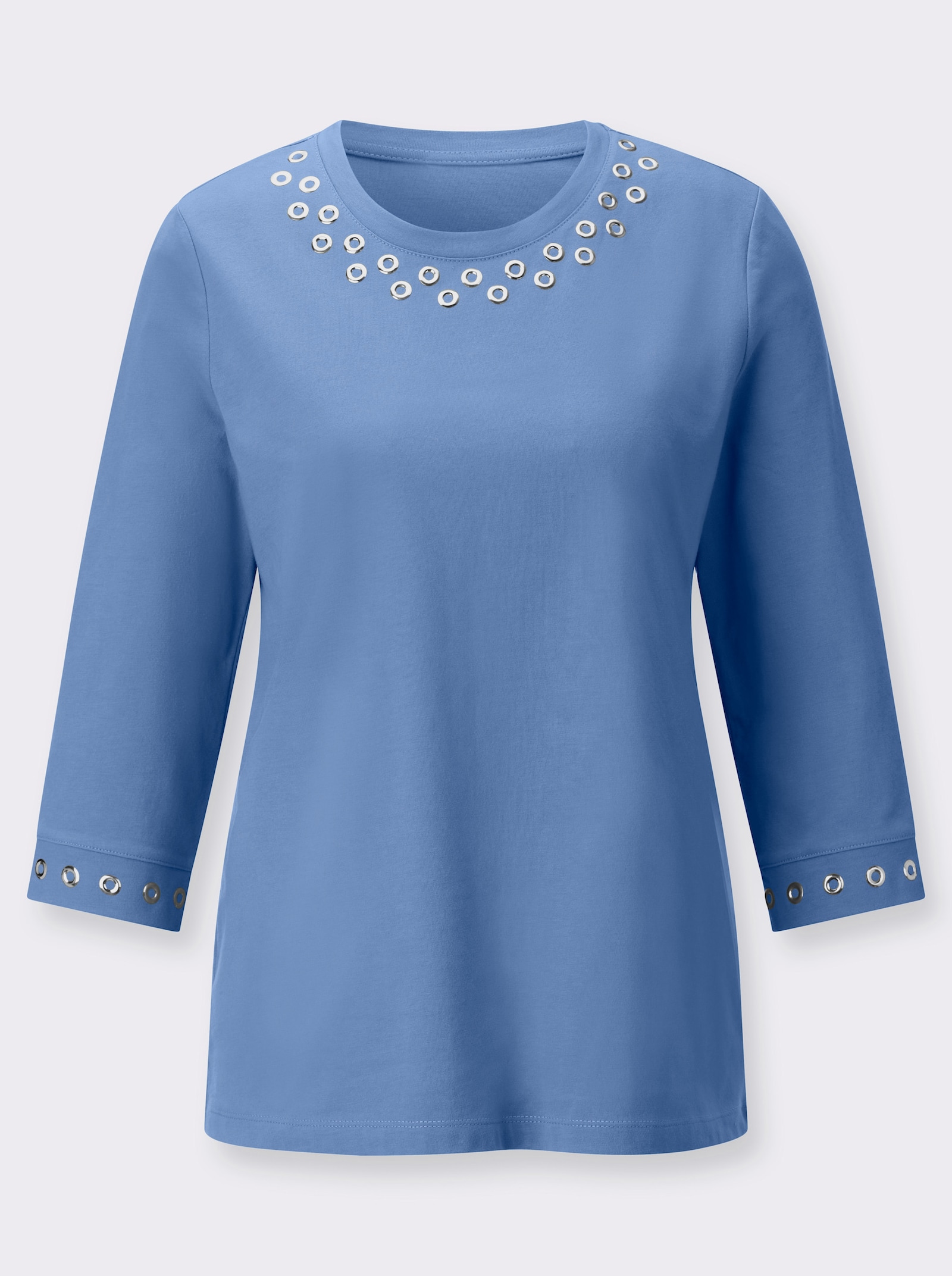 Rundhalsshirt aus reiner Baumwolle - himmelblau