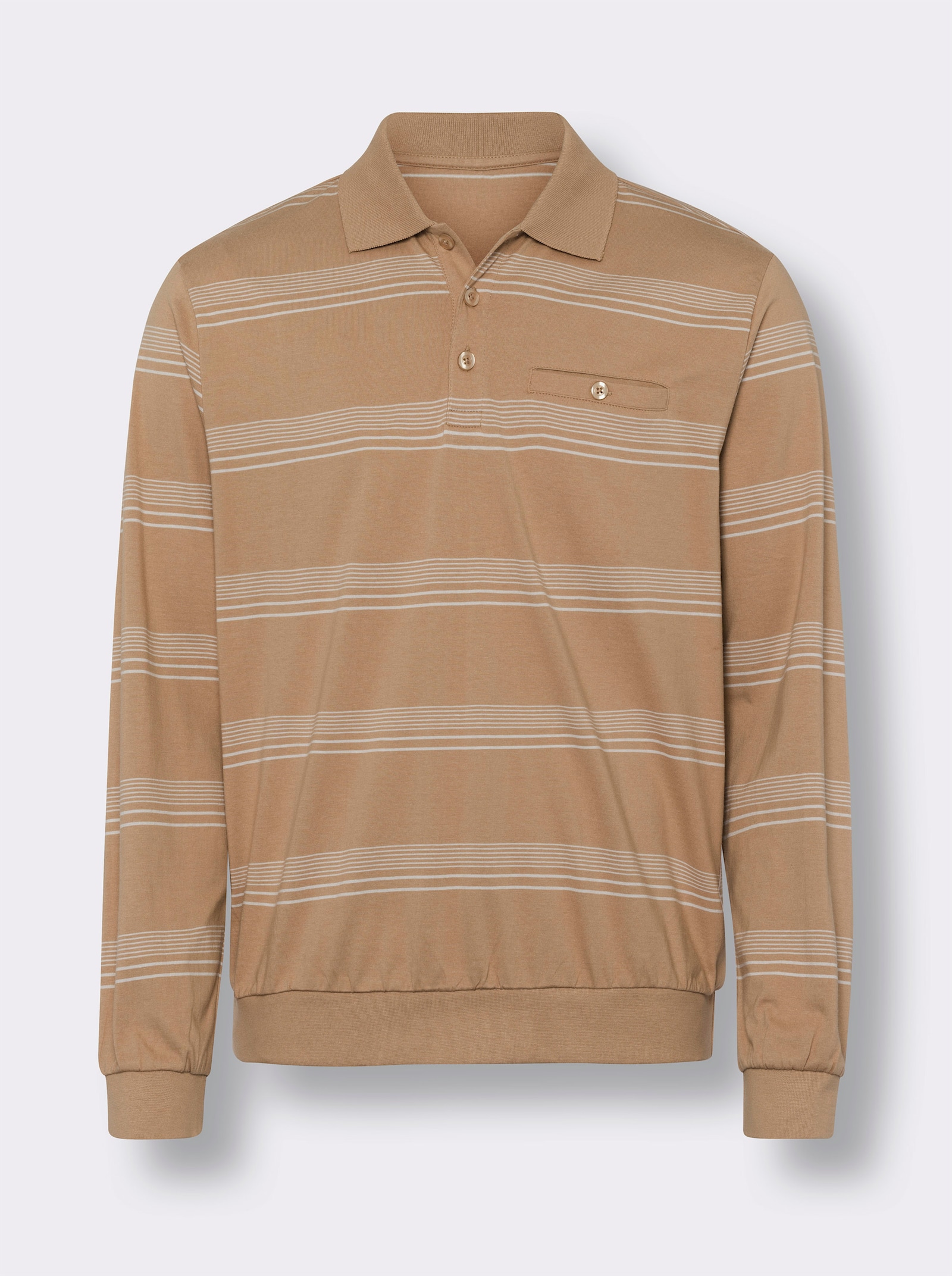 Sweatshirt met polokraag - camel/lichtgrijs gestreept