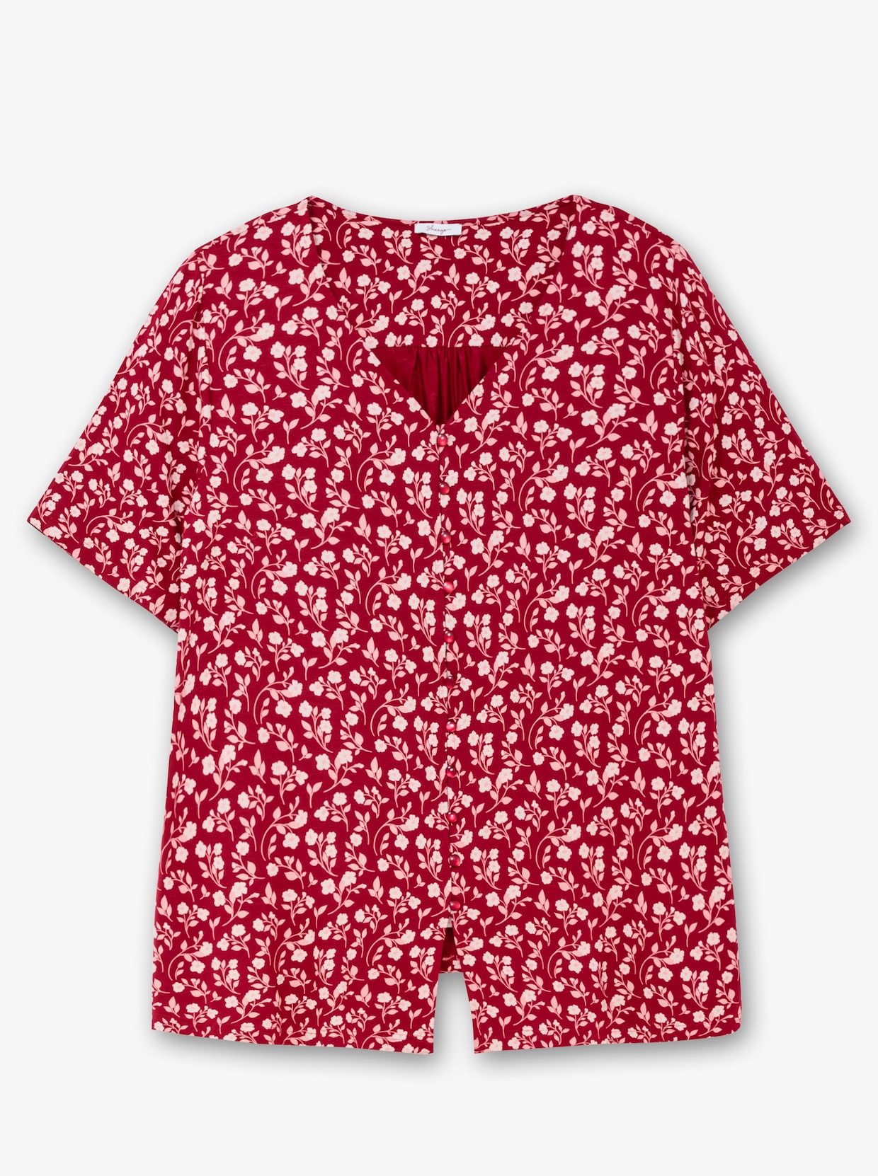 sheego Shirt mit Blümchenprint und Knopfleiste - kirschrot-gemustert