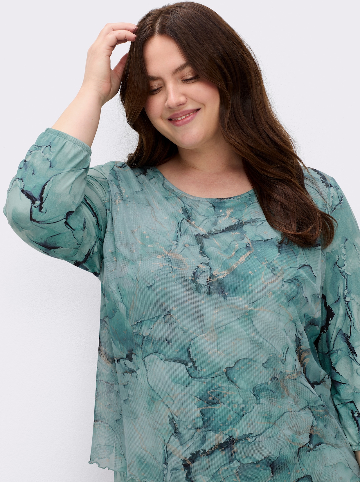 3/4-Arm-Shirt in Mesh-Qualität - kalkmint-bedruckt