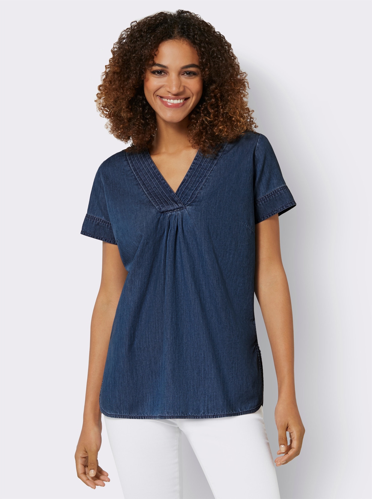 Blouse met korte mouwen - blue-stonewashed