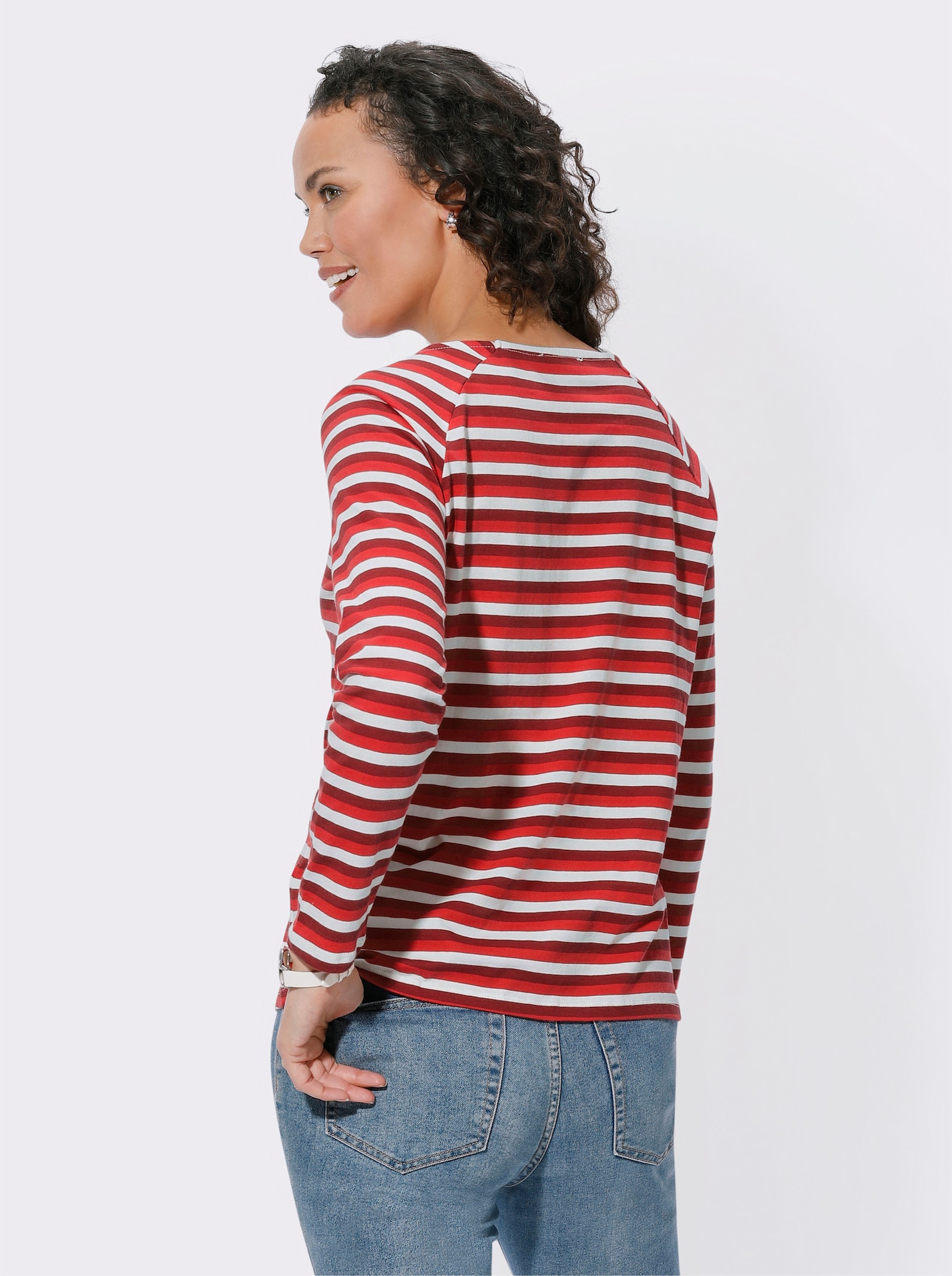 Streepjesshirt met raglanmouwen - rood gestreept
