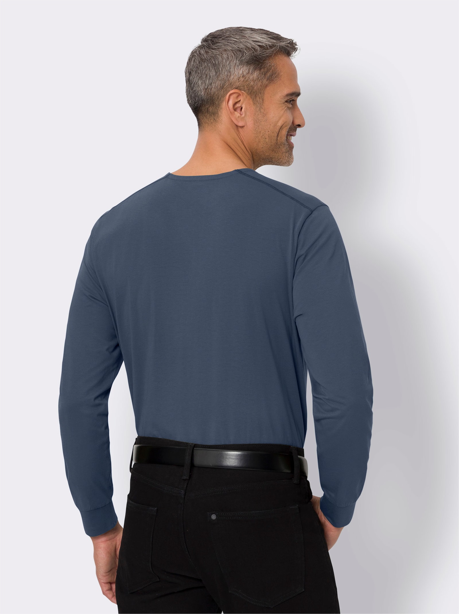 Rundhalsshirt mit Bündchen an den Ärmeln - rauchblau